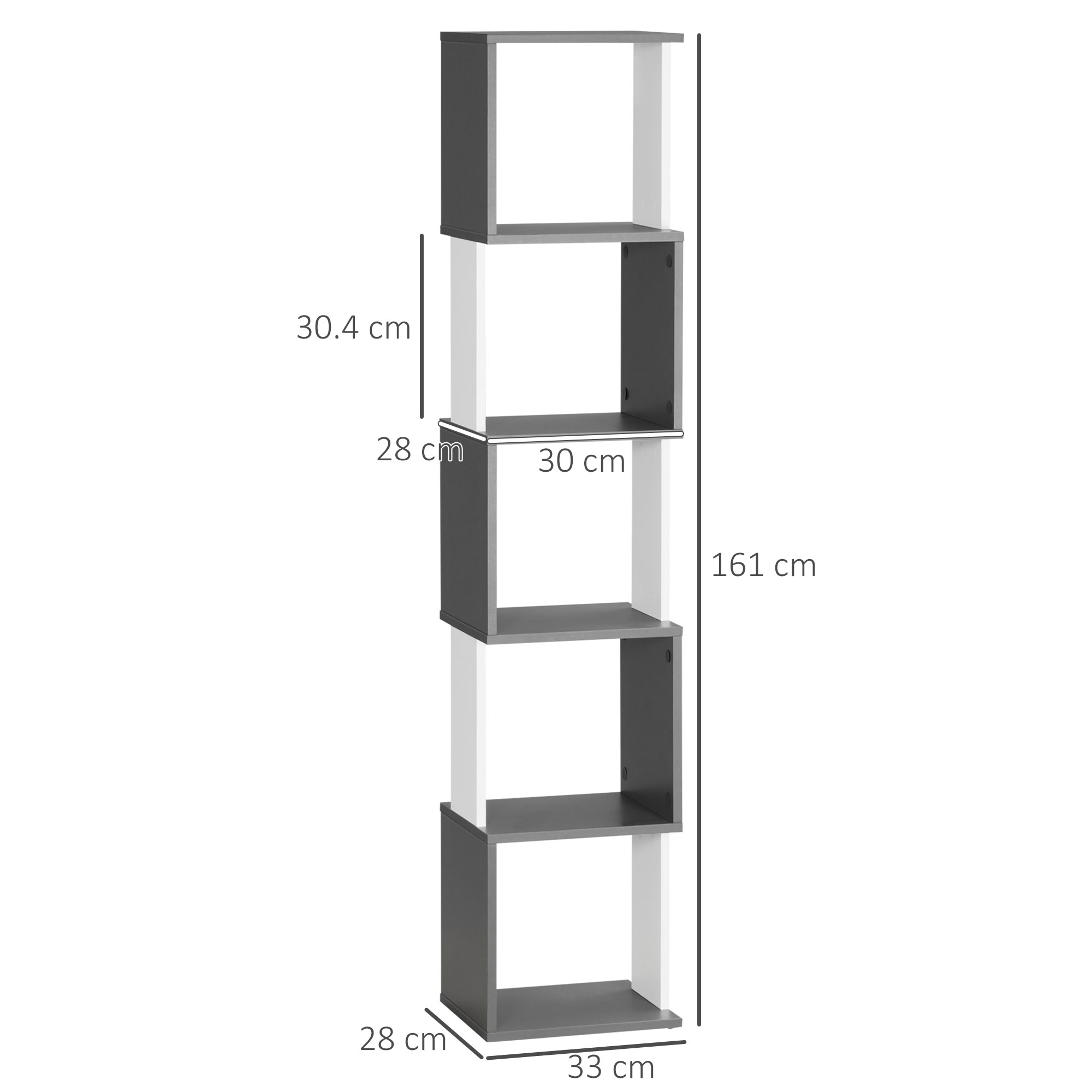 HOMCOM Modern 5-Tier Bookshelf, Freestanding Bookcase Storage Shelving for Living Room Home Office Study, White and Dark Grey 3