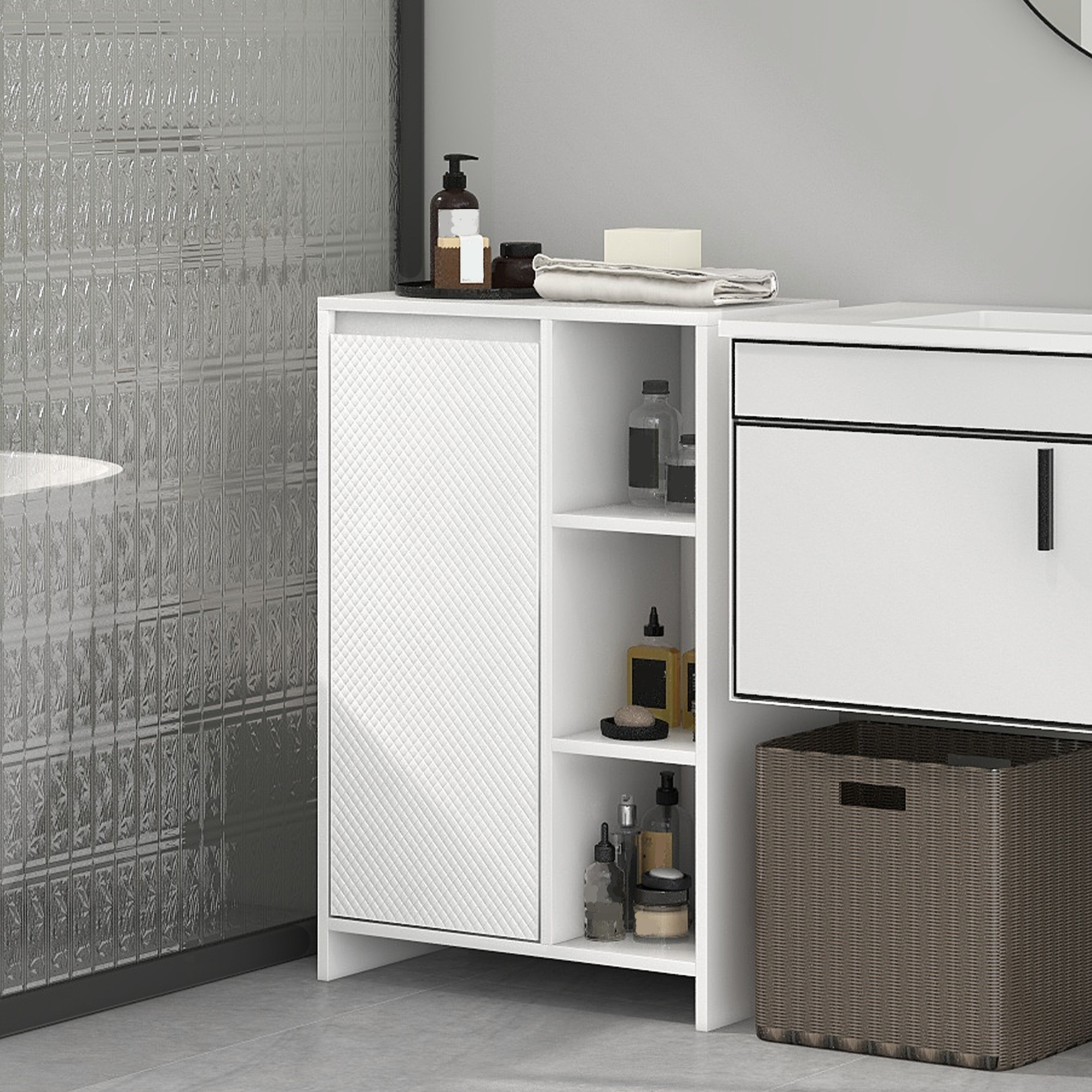 ChooChoo Armadietto Da Bagno A Parete 2 Ante Con Ripiani Aperti – MDF Blu, Salvaspazio Con Mensola Regolabile, Per Sopra WC E Soggiorno - 2