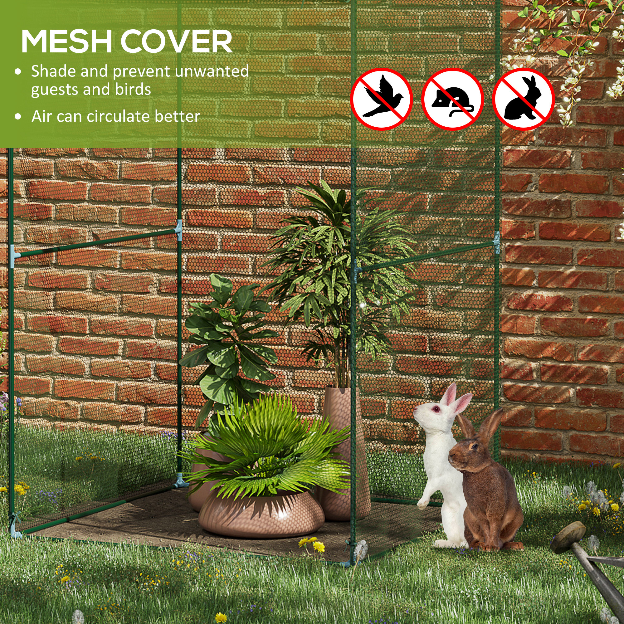 Outsunny Set of 2 Fruit Cage Bird Netting, Vegetable Plant Protection Tent with Zipped Door, Anti Bird, Insects, Small Animals, 1.2 x 1.2 x 1.8m, Dark Green 4
