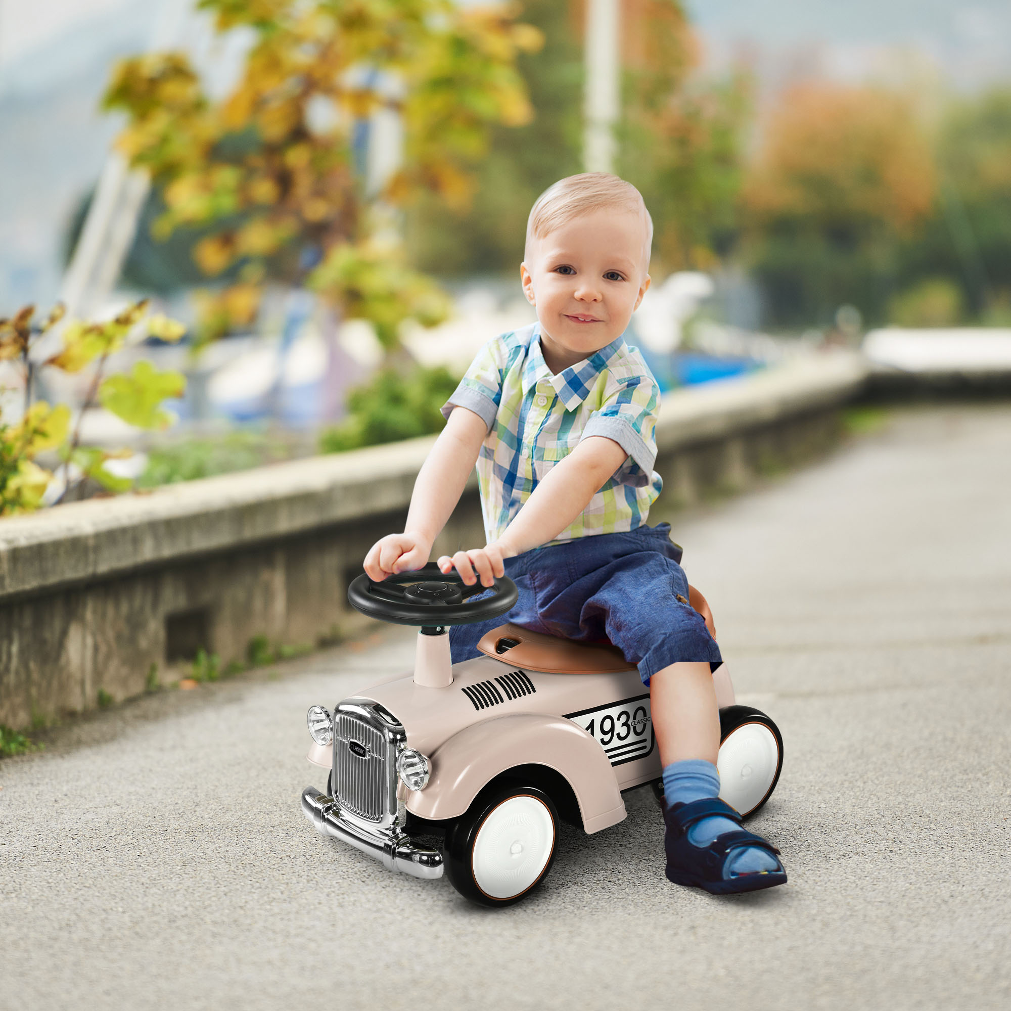 AIYAPLAY Foot to Floor Slider for Toddlers with Under-Seat Storage, Ride on Sliding Car with Horn, for Ages 12-36 Months Cream 2
