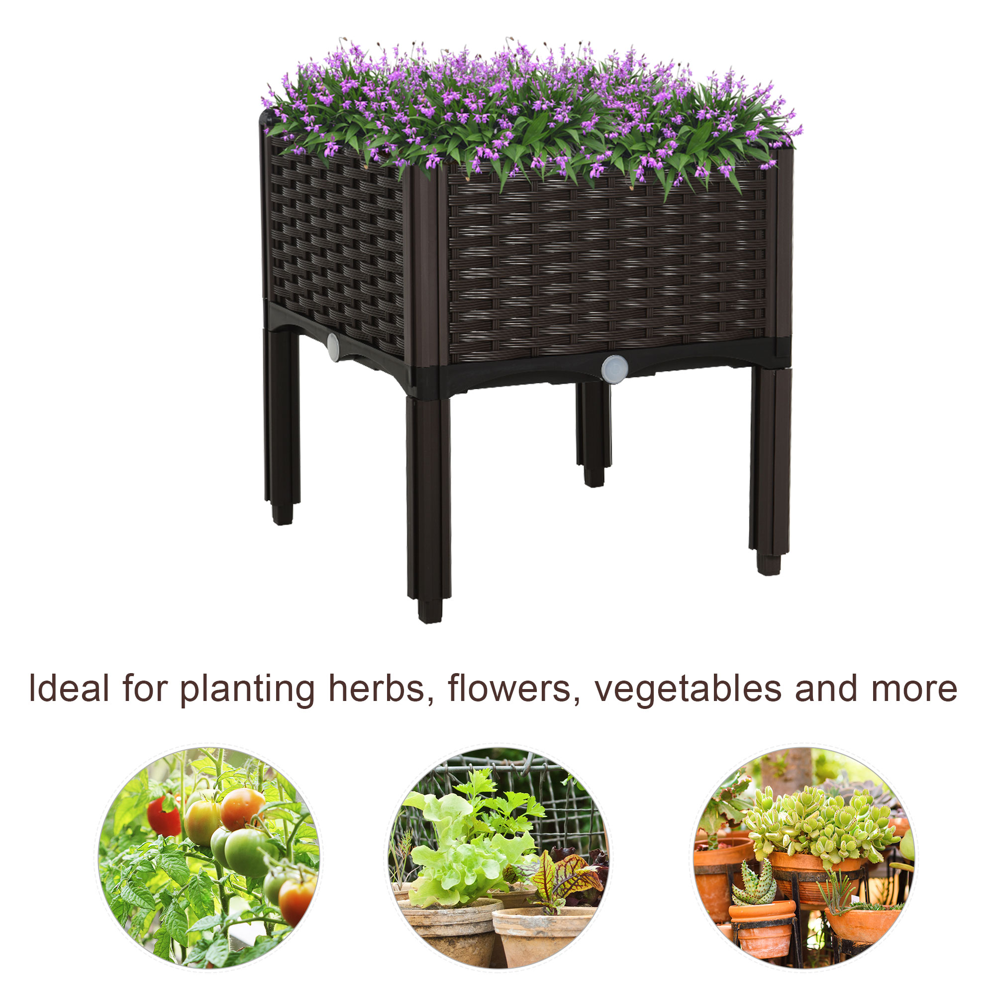 Outsunny 26L Garden Raised Bed Elevated Patio Flower Plant Planter Box PP Vegetables Planting Container, Brown 5