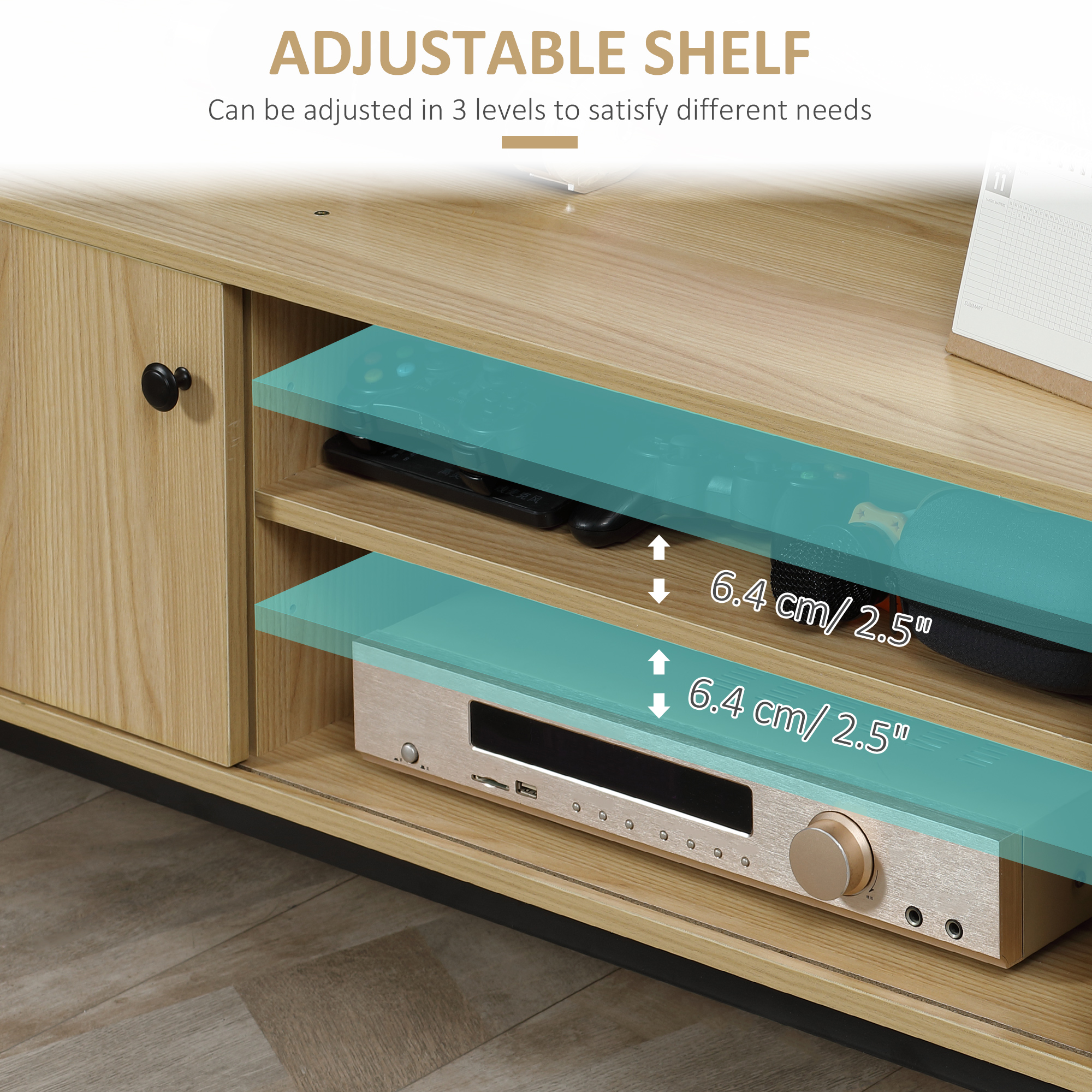 HOMCOM 50" Screen TV Stand, with Sliding Door Storage Wood-Effect 8