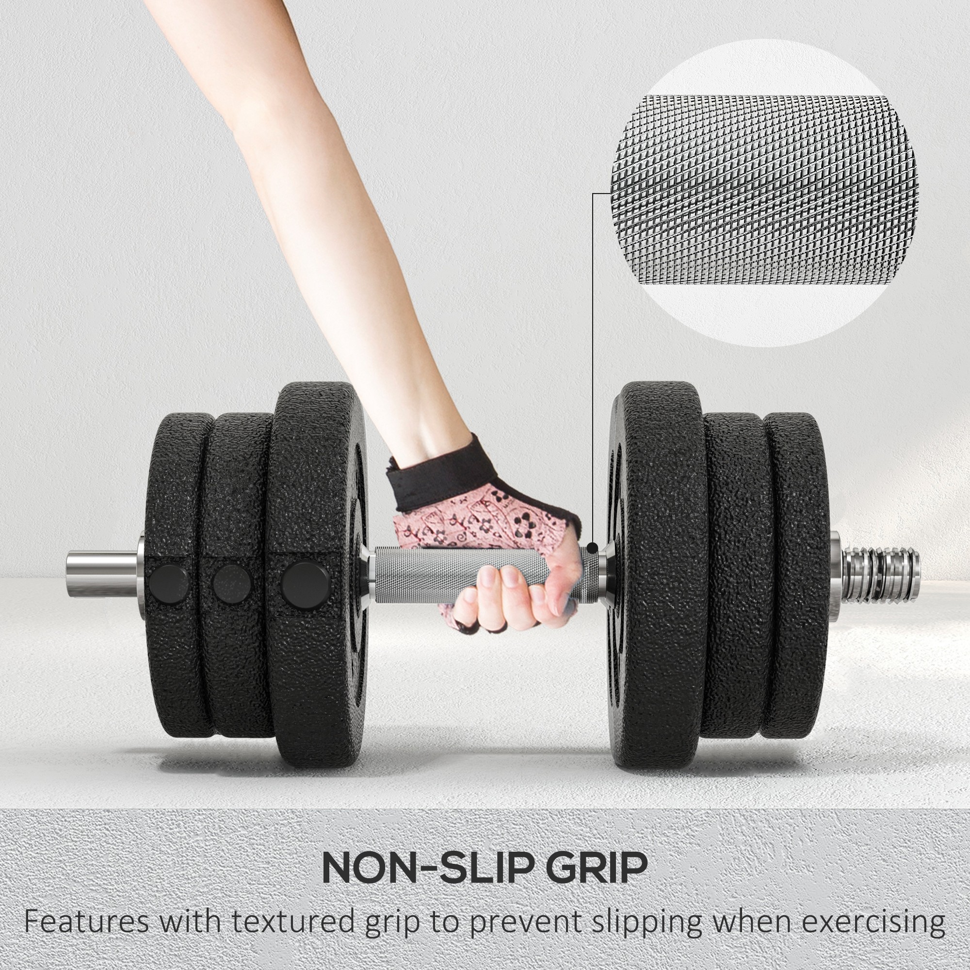HOMCOM 25KG Adjustable Weights Dumbbells Set, Dumbbell Hand Weights for Home Office Gym Body Fitness Lifting Training, Black 5