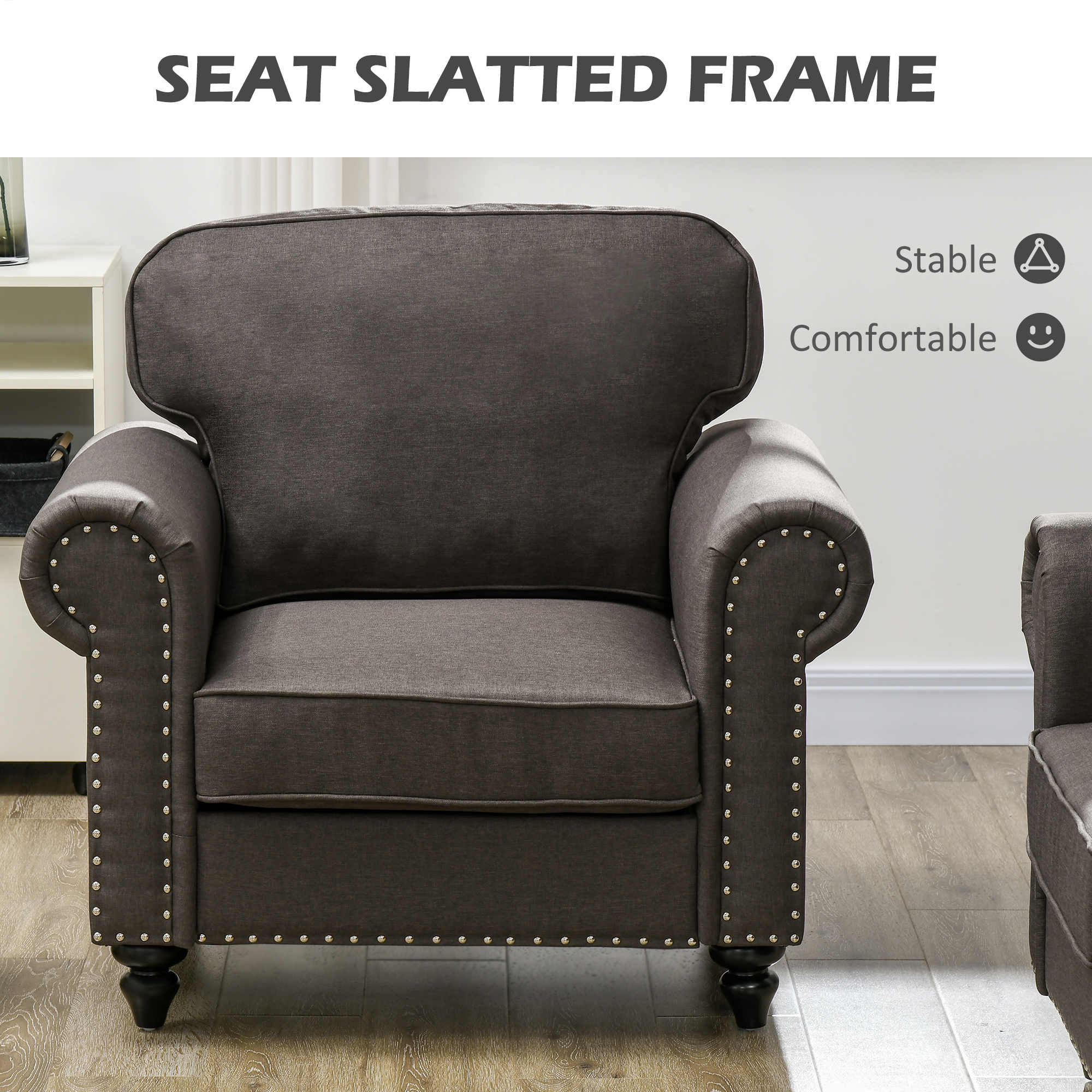 HOMCOM Mid-Century Armchair, with Pocket Springs Dark Brown 6