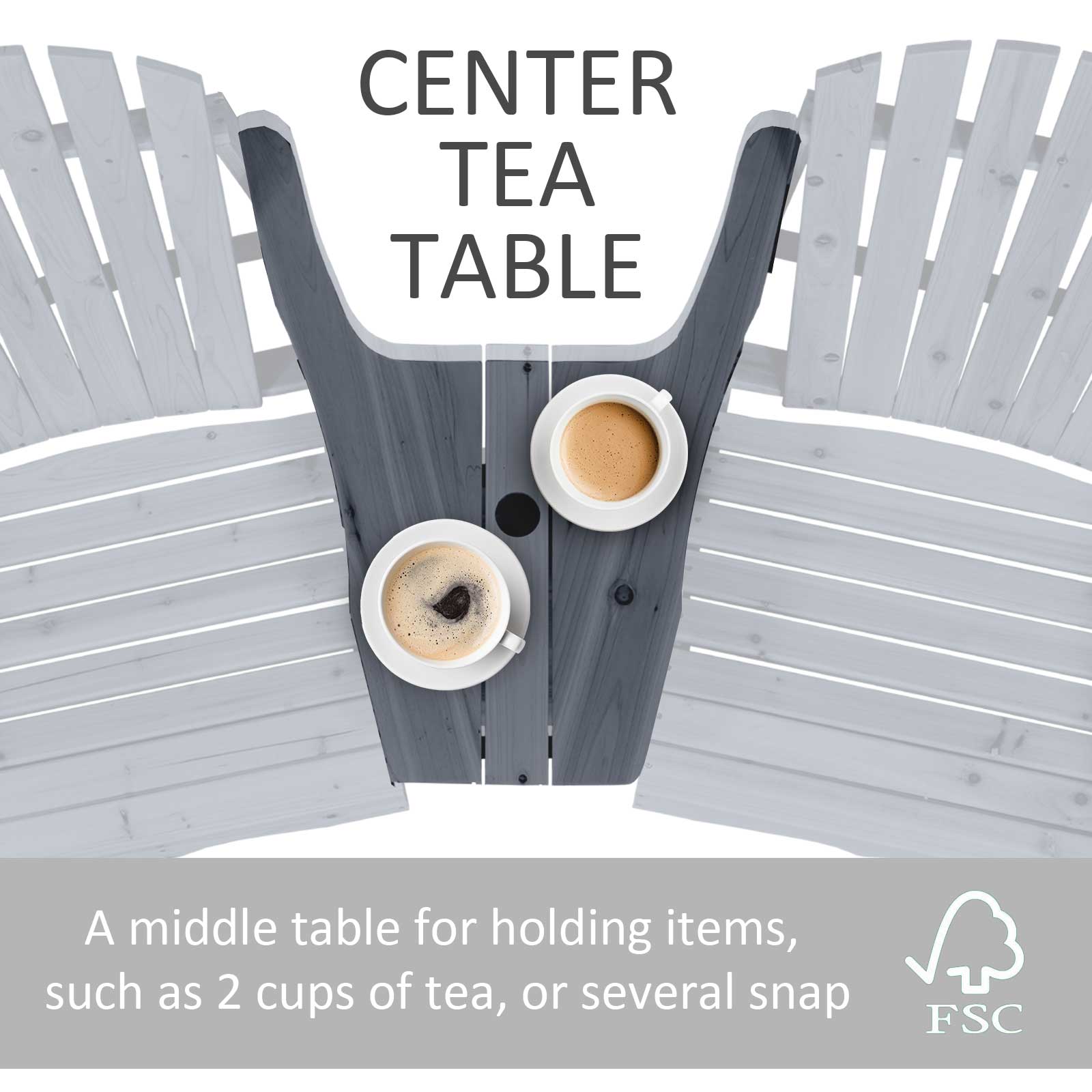 Outsunny Wooden Outdoor Double Adirondack Chairs Loveseat w/ Centre Table and Umbrella Hole, Garden Patio Furniture for Lounging and Relaxing, Dark Grey 5