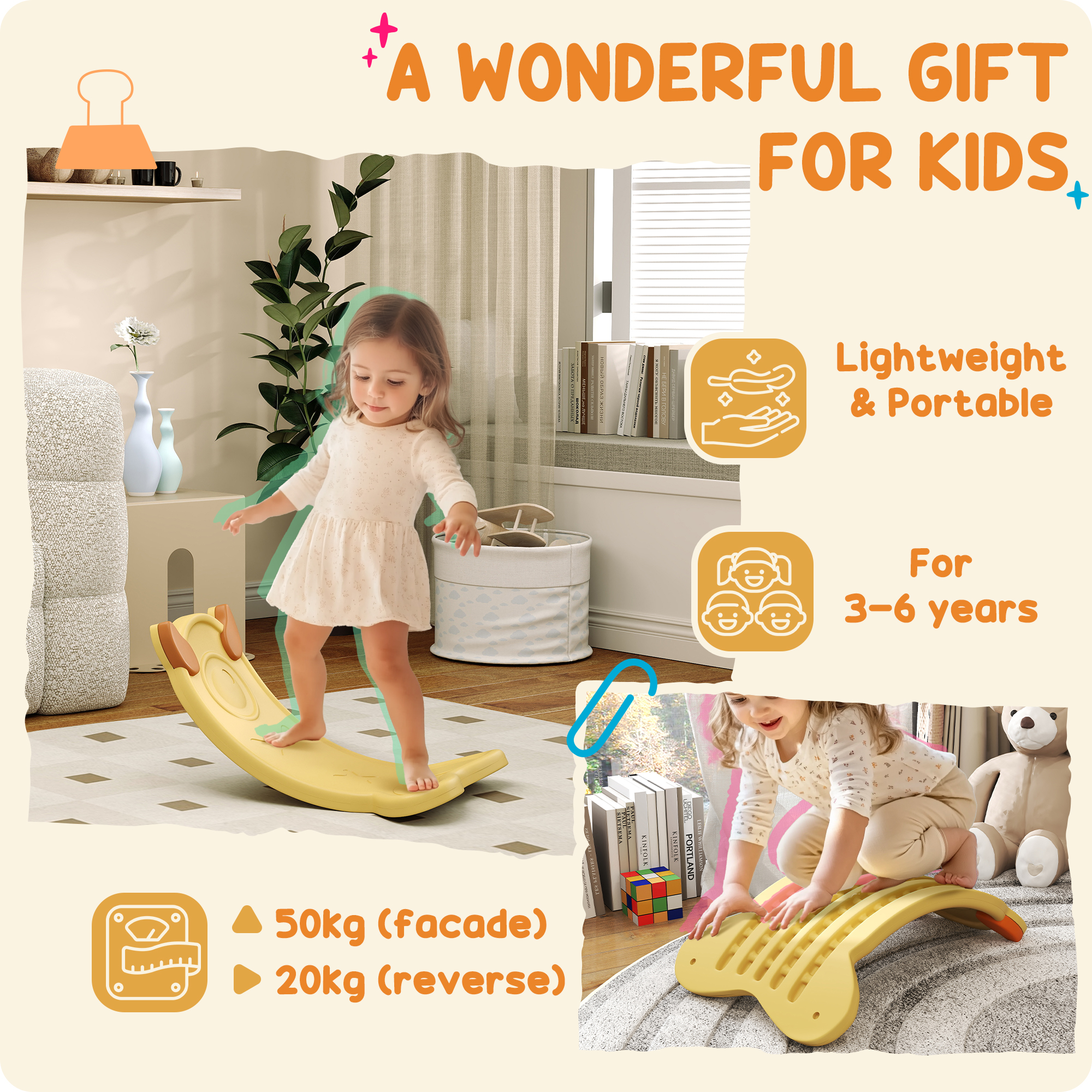 AIYAPLAY Balance Board for Kids Balance Training & Sensory Play, Yellow 6