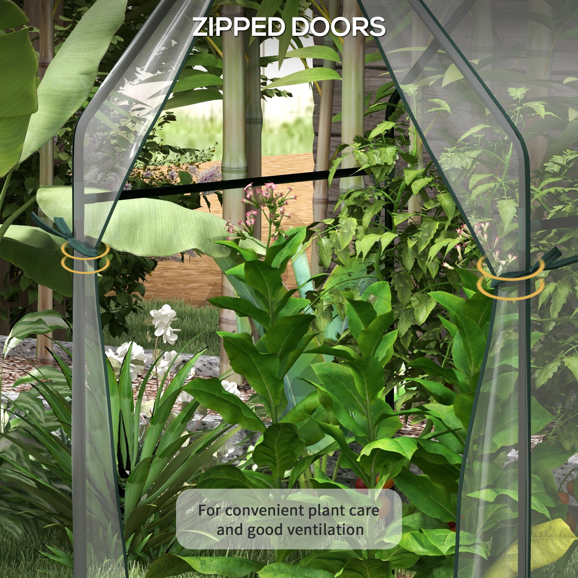 Outsunny Mini Greenhouse, Garden Tomato Growhouse with 2 Zipped Doors, Portable Indoor Outdoor Green House, 90 x 90 x 145cm, Clear 6