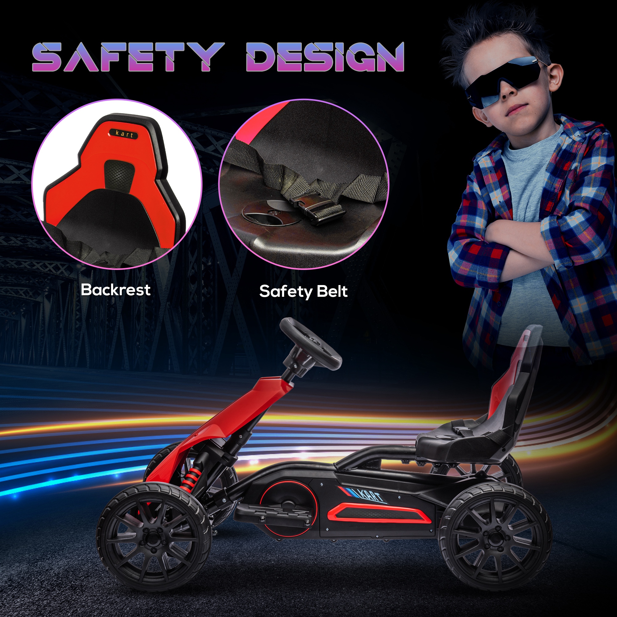 HOMCOM 12V Electric Go-Kart for Kids, Ride-On Racing Go-Kart, with Forward and Reversing Functions, for Ages 3-8 Years Red 6