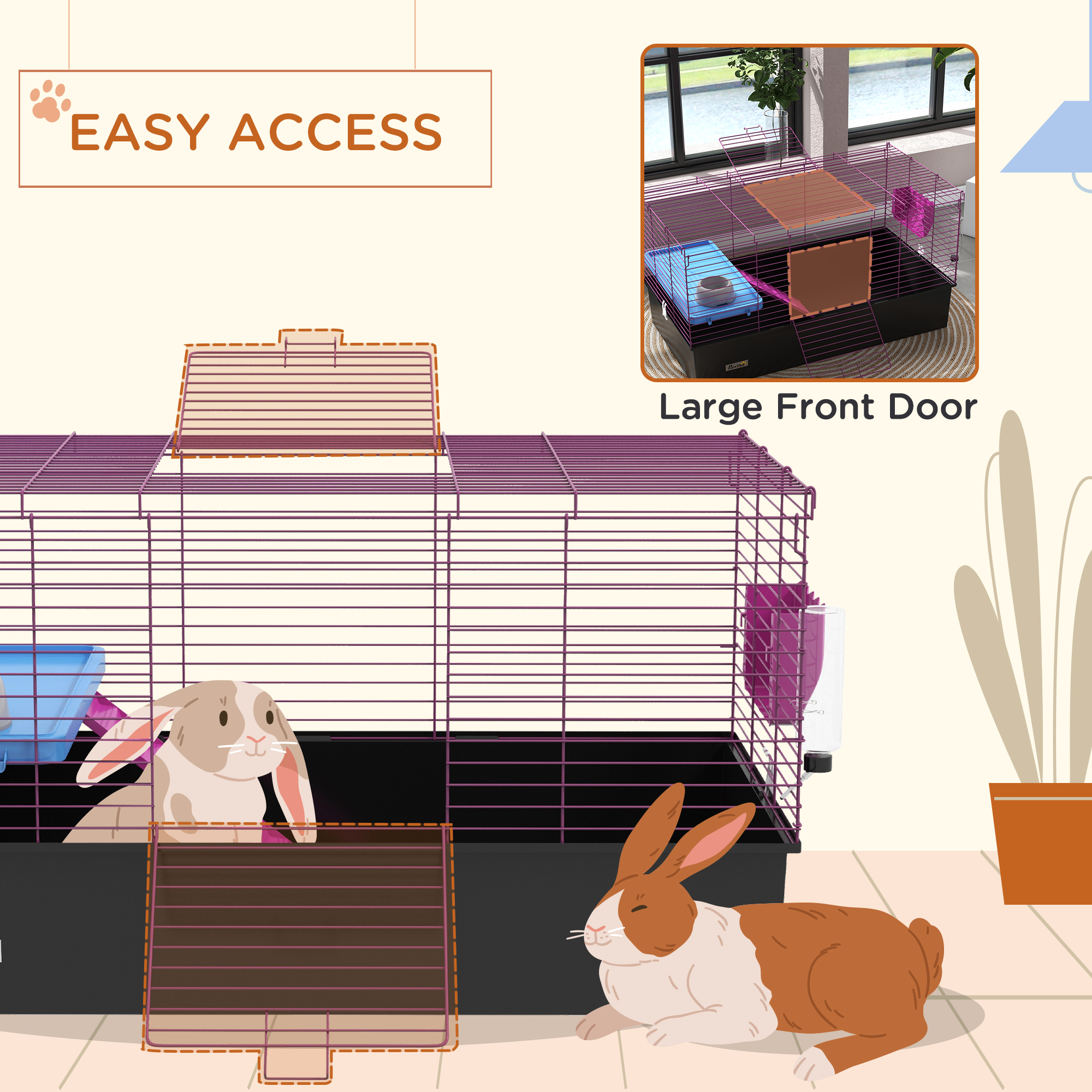 PawHut Chinchillas Small Rabbit Guinea Pig Small Animal Cage, Pet Playhouse, with Platform, Ramp, 99 x 52 x 53cm, Black 7
