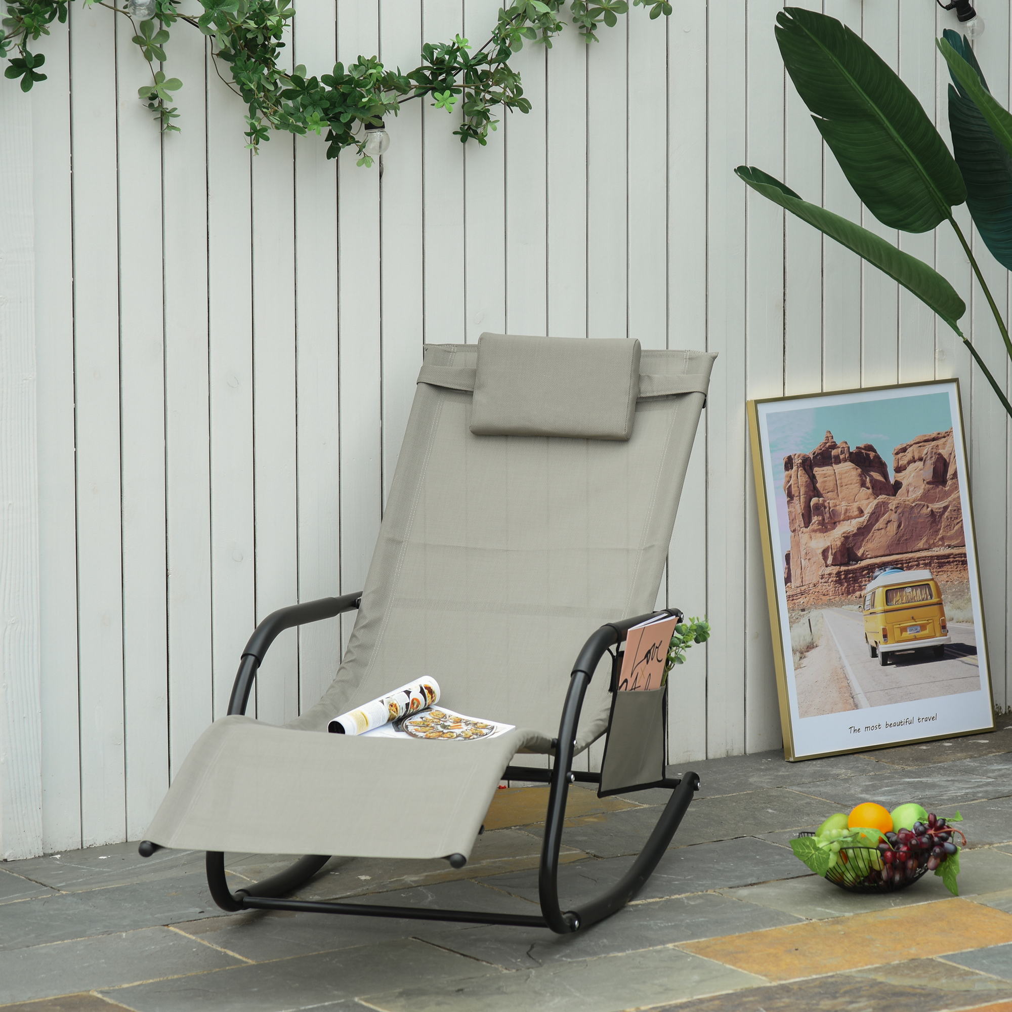 Outsunny Schaukelstuhl Schwingsessel Gartenliege 150 x 62 x 88 cm, Metall & günstig online kaufen