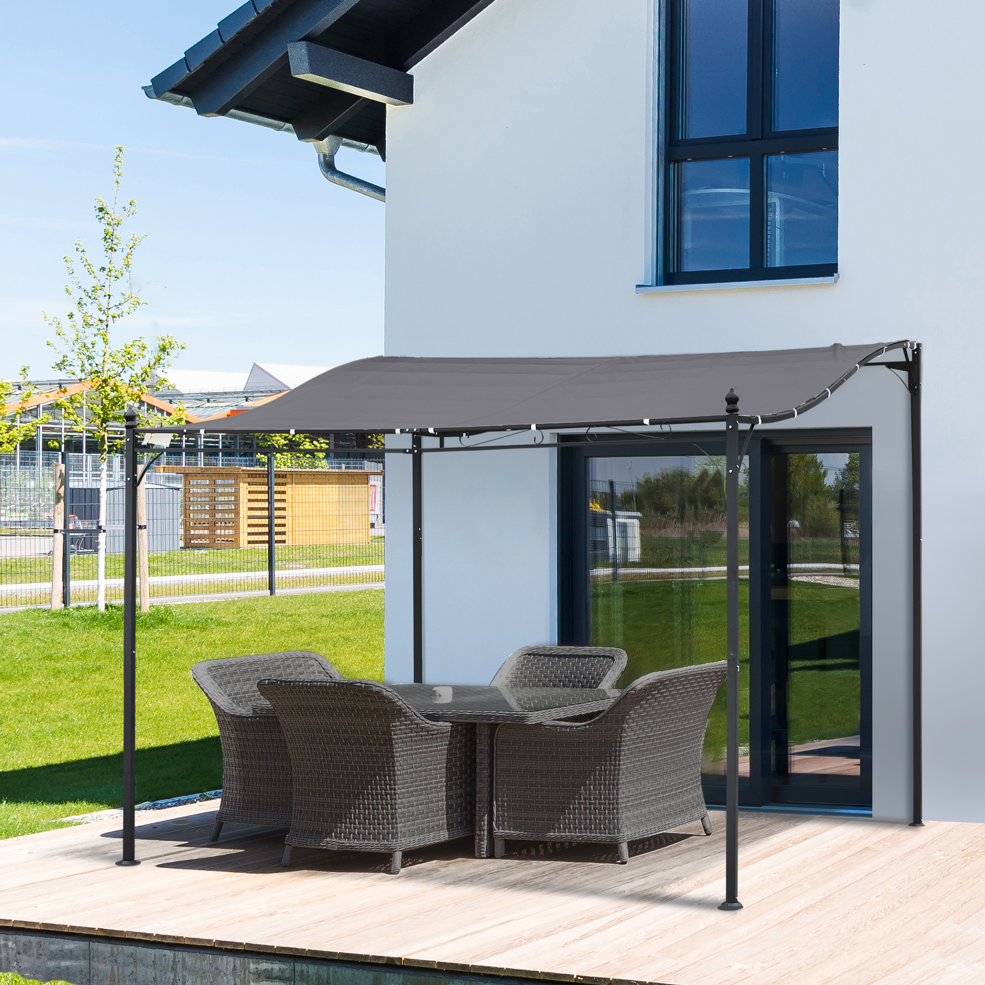 GAOMON Gazebo Permanente 3x3 M In Alluminio Con Tetto In Policarbonato, Tende A Doppio Binario E Reti Antizanzare – Perfetto Per Giardino E Terrazza