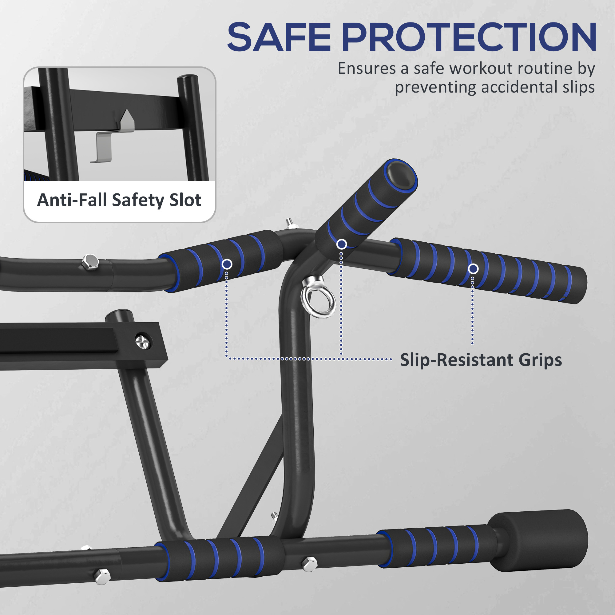 SPORTNOW Multi-Grip Doorway Pull Up Bar with Non-Slip Grips, Chin Up Bar with Anti-Fall Slot for Indoor Gym Upper Body Workout 6