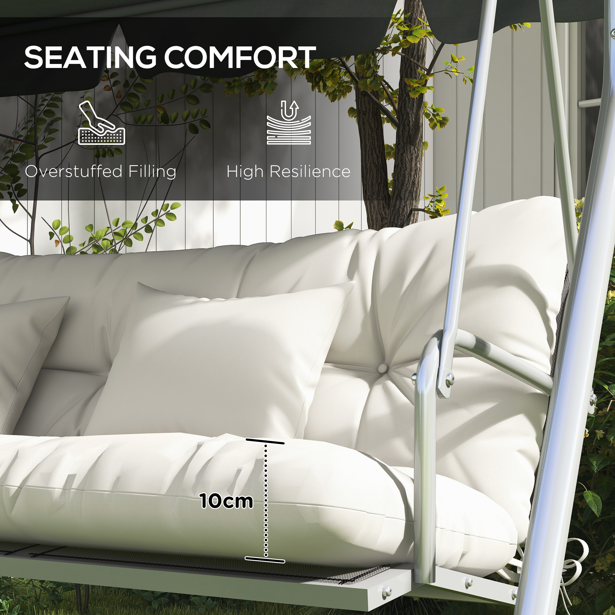 Outsunny Back and Seat Cushion Replacement with 2 Pillows, Patio Chair Cushions Set with Ties, White 6