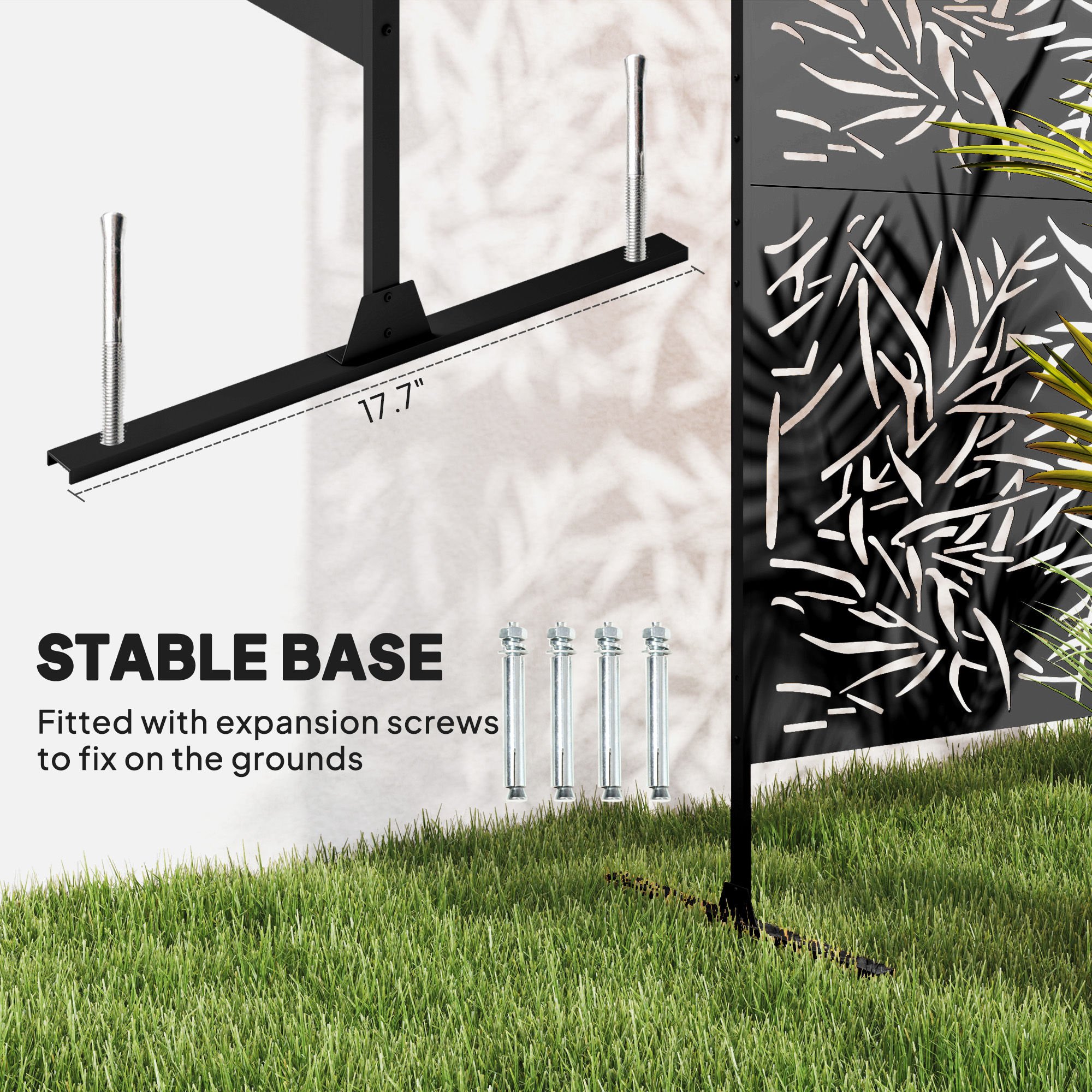 Outsunny Decorative Garden Privacy Screen with Stand, 6.5FT Freestanding Metal Outdoor Divider, Decorative Privacy Panel with Expansion Screws for Garden Pool Hot Tub, Bamboo Style, Black 5