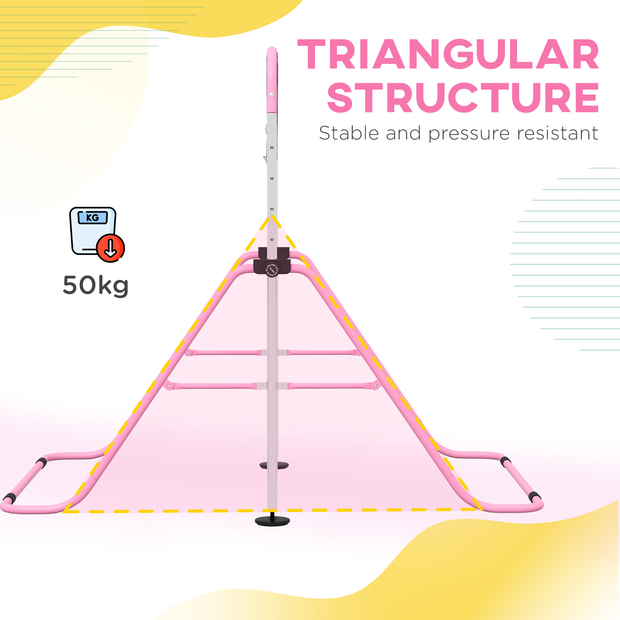 HOMCOM Adjustable Height, Foldable Kids Gymnastics Bar w/ Non-slip Rubber Floor Rings, for 3+ Years, Pink 7