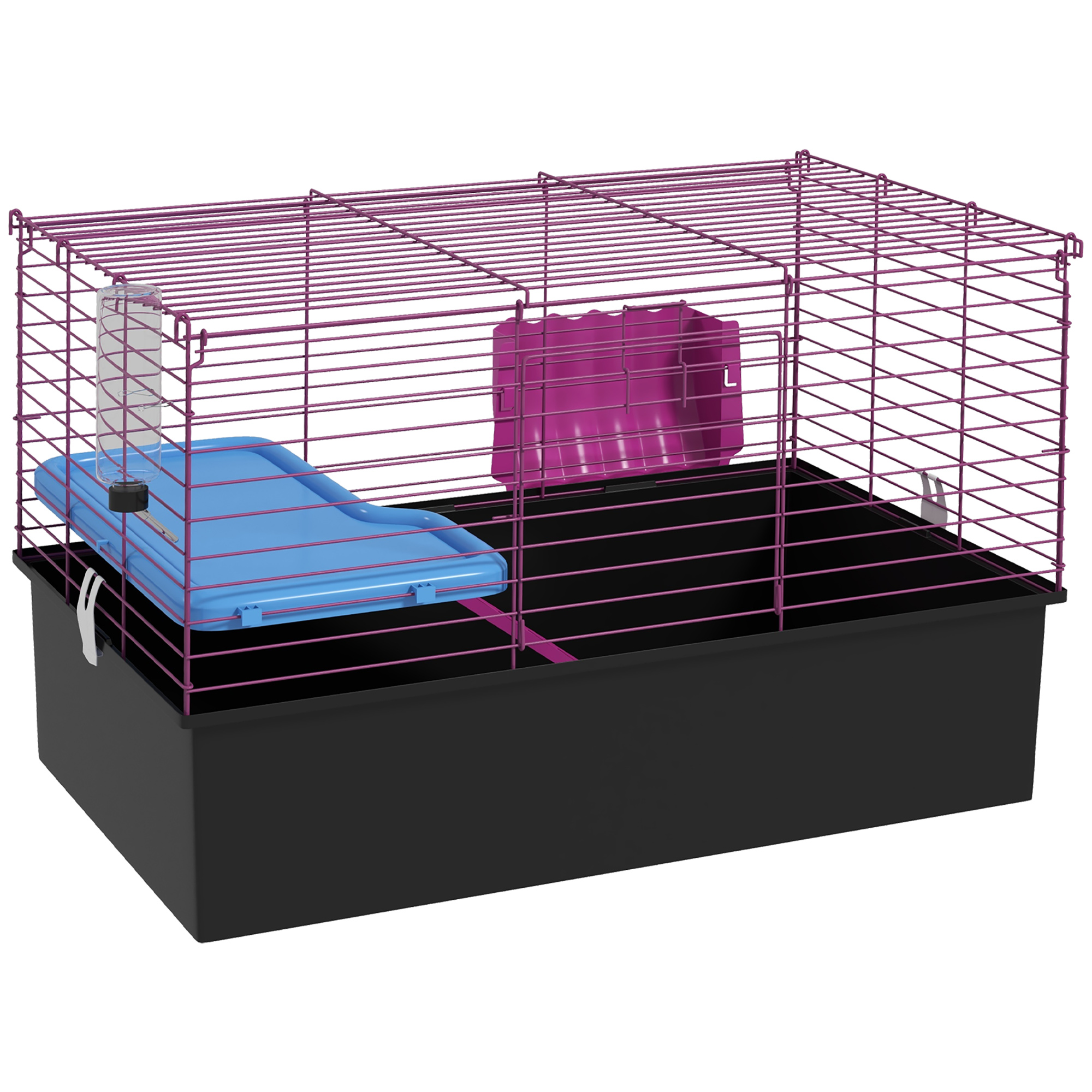 PawHut Dwarf Hamster Metal Cage Guinea Pigs Hutches w/ Tunnels Pink