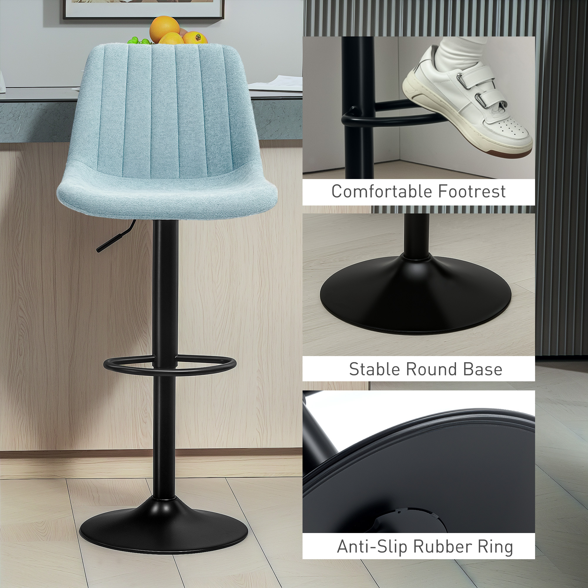 HOMCOM Set of Two Chenille-Feel Tub Bat Stools Blue 8