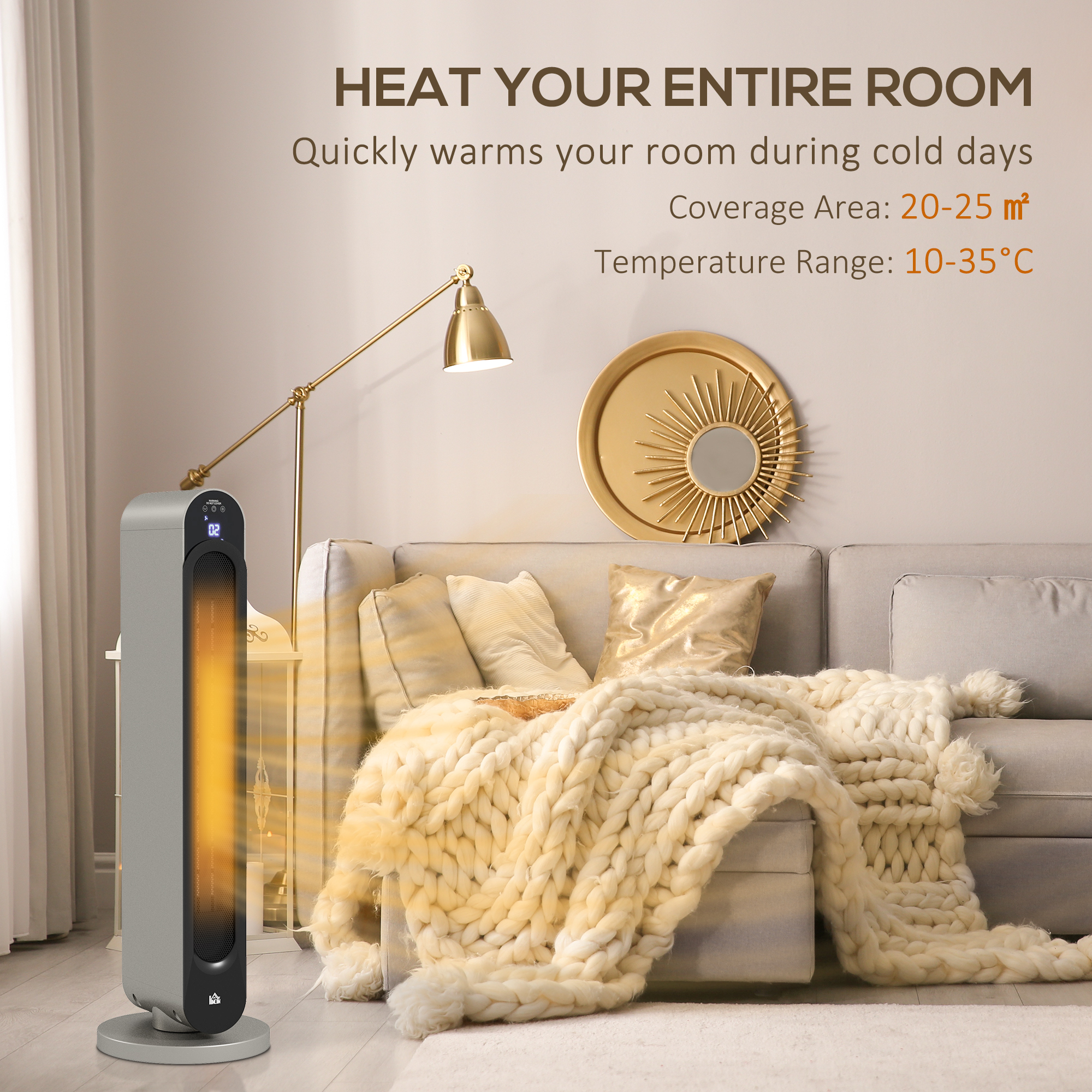 HOMCOM 2kW PTC Ceramic Tower Heater, 10-35°C Temperature Range 4