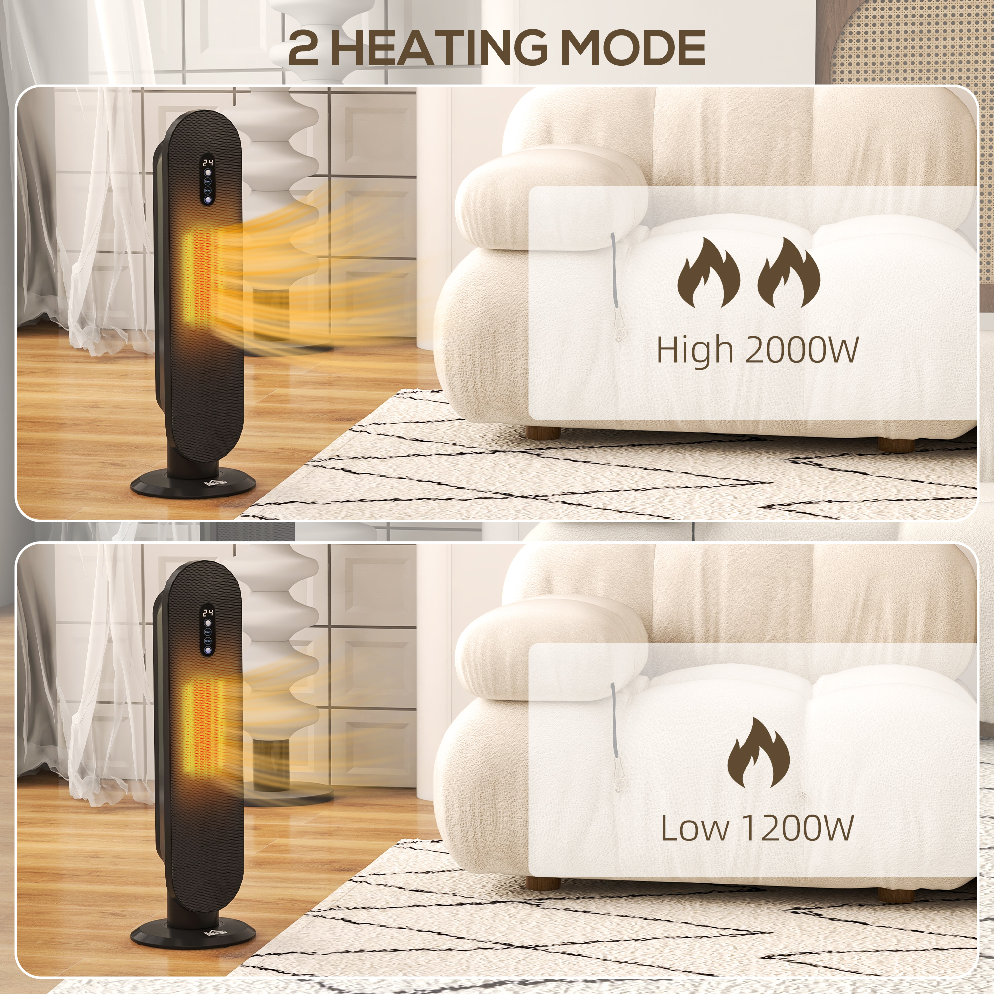 HOMCOM 45° Oscillating Ceramic Space Heater, with Remote Black 9