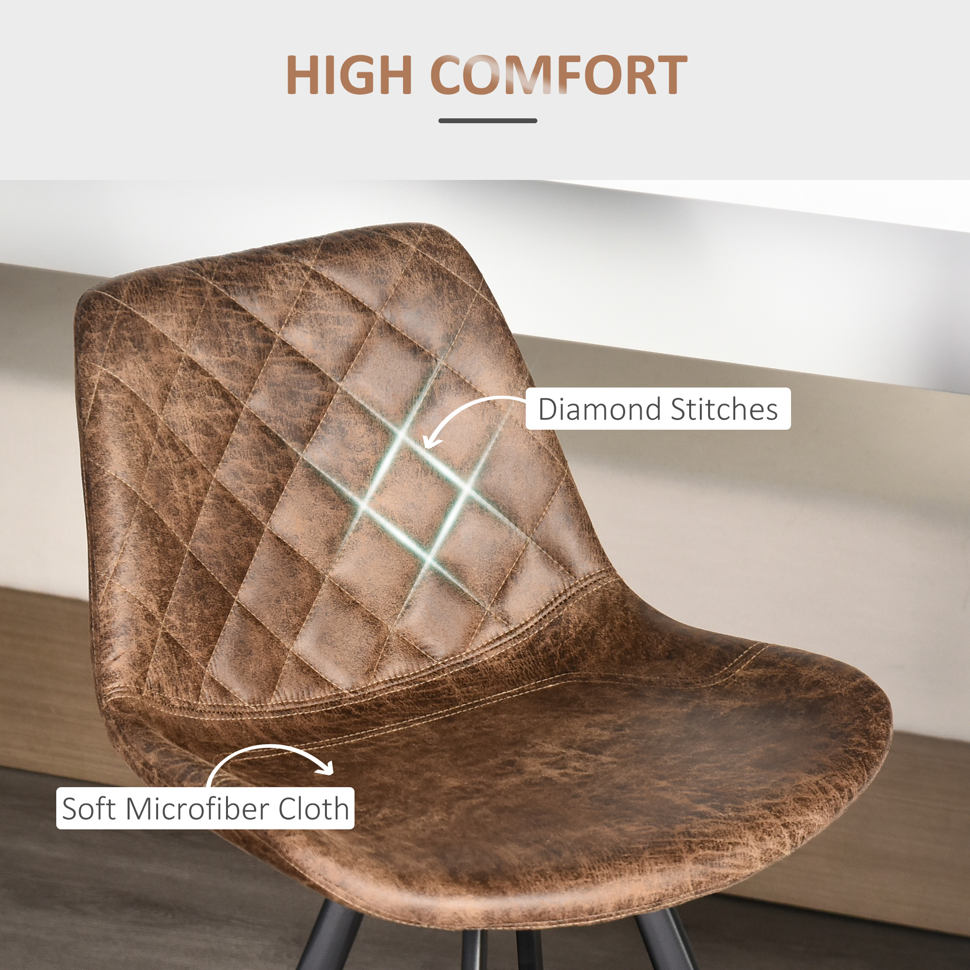HOMCOM Set Of 2 Bar Stools Vintage Microfiber Cloth Tub Seats Padded Comfortable Steel Frame Footrest Quilted Home Bar Cafe Kitchen Chair Stylish Brown 5