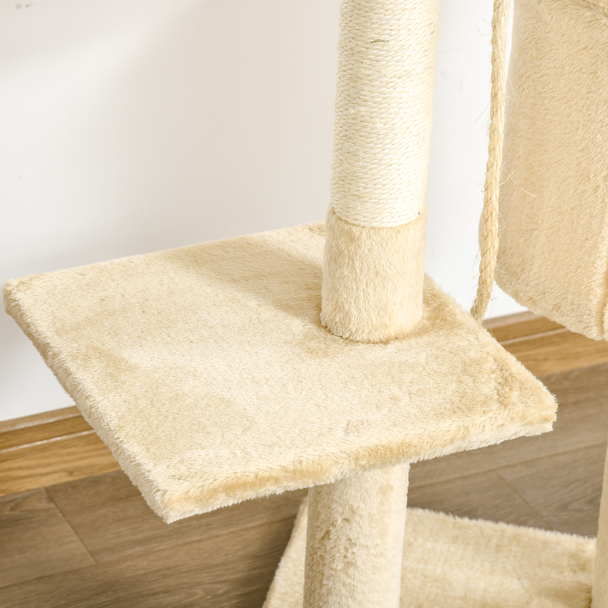 PawHut Cat Tree for Indoor Cats Pet Activity Centre Kitty Condo Climbing Scratching Post with Toys 4-tier 114cm Tall Beige 8
