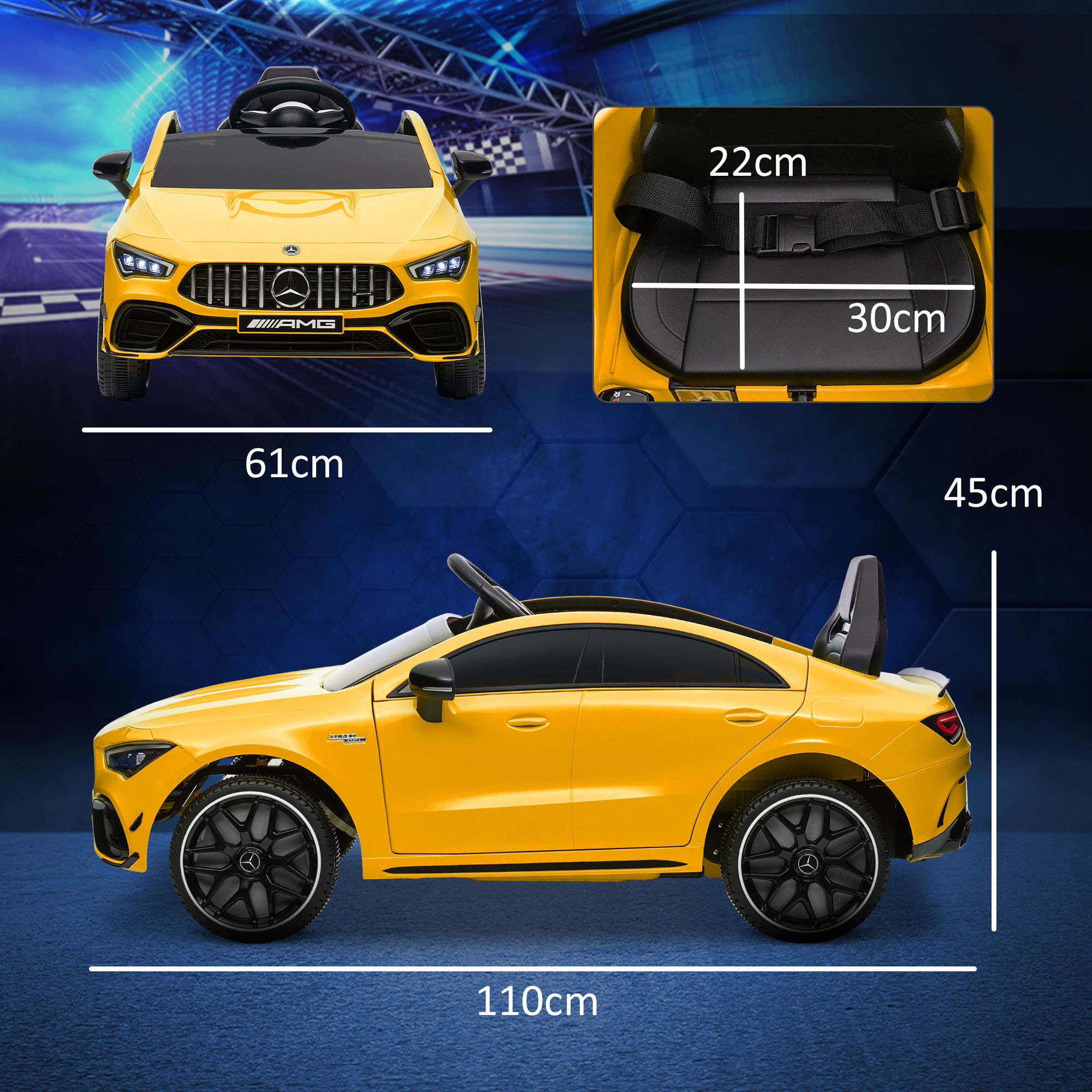AIYAPLAY Mercedes-Benz AMG CLA 45 Licensed 12V Kids Electric Car Ride on Car w/ Remote, Suspension Lights Music Horn Yellow 3