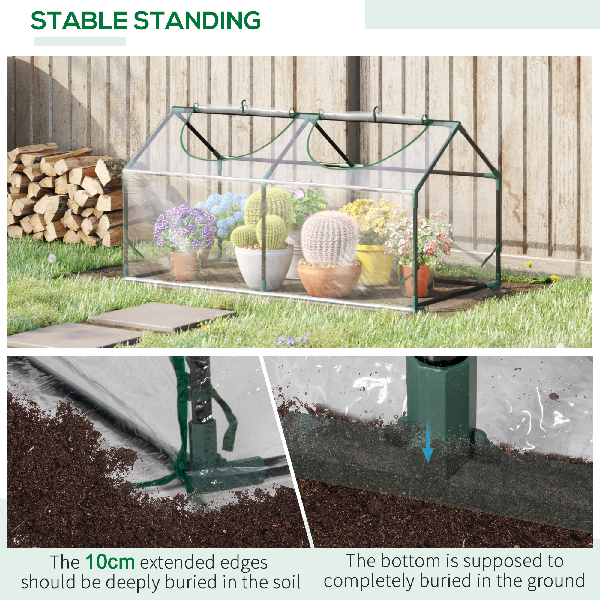 Outsunny Mini Greenhouse Portable Flower Planter Vegetable Grow House for Garden Backyard with Zipped Windows, 120 x 60 x 60 cm, Clear 5