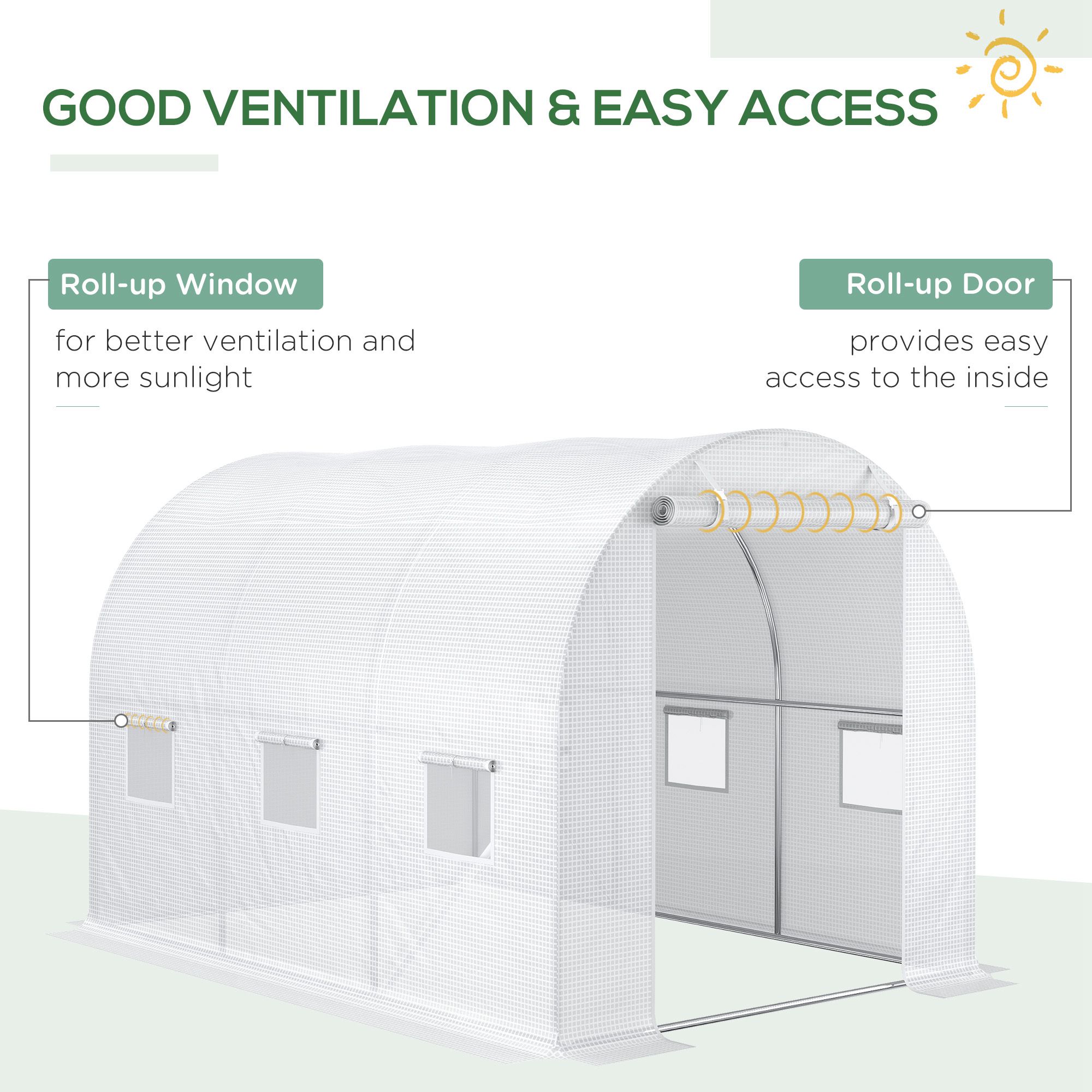 Outsunny 3 x 2 x 2m Polytunnel Greenhouse Replacement Cover ONLY Winter Garden Plant PE Cover for Tunnel Walk-in Greenhouse with Roll-up Windows Door Outdoor, White 4