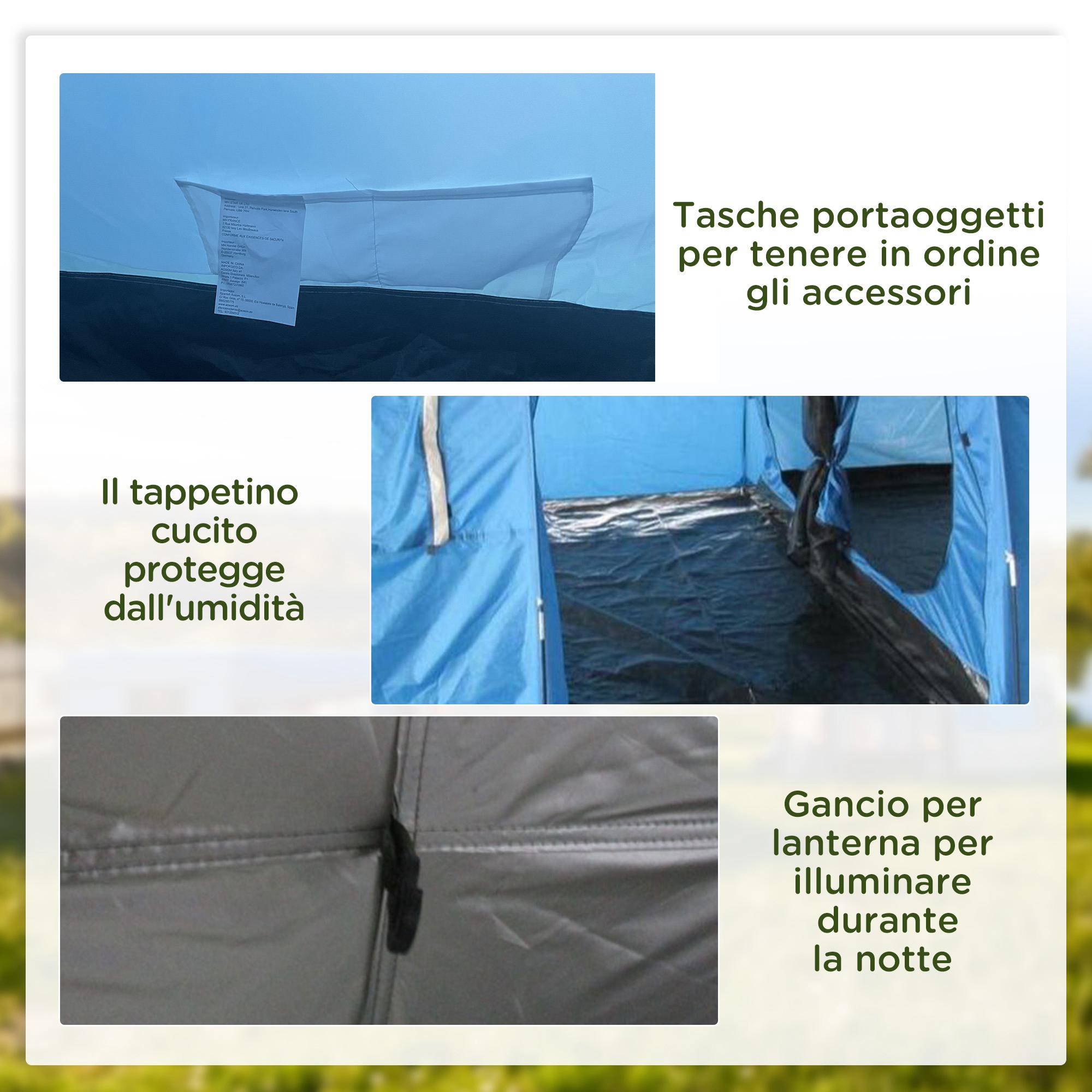 Tente De Camping Outsunny Pour 5-6 Personnes, Bleue, Avec Rangements Et Espace Amovible