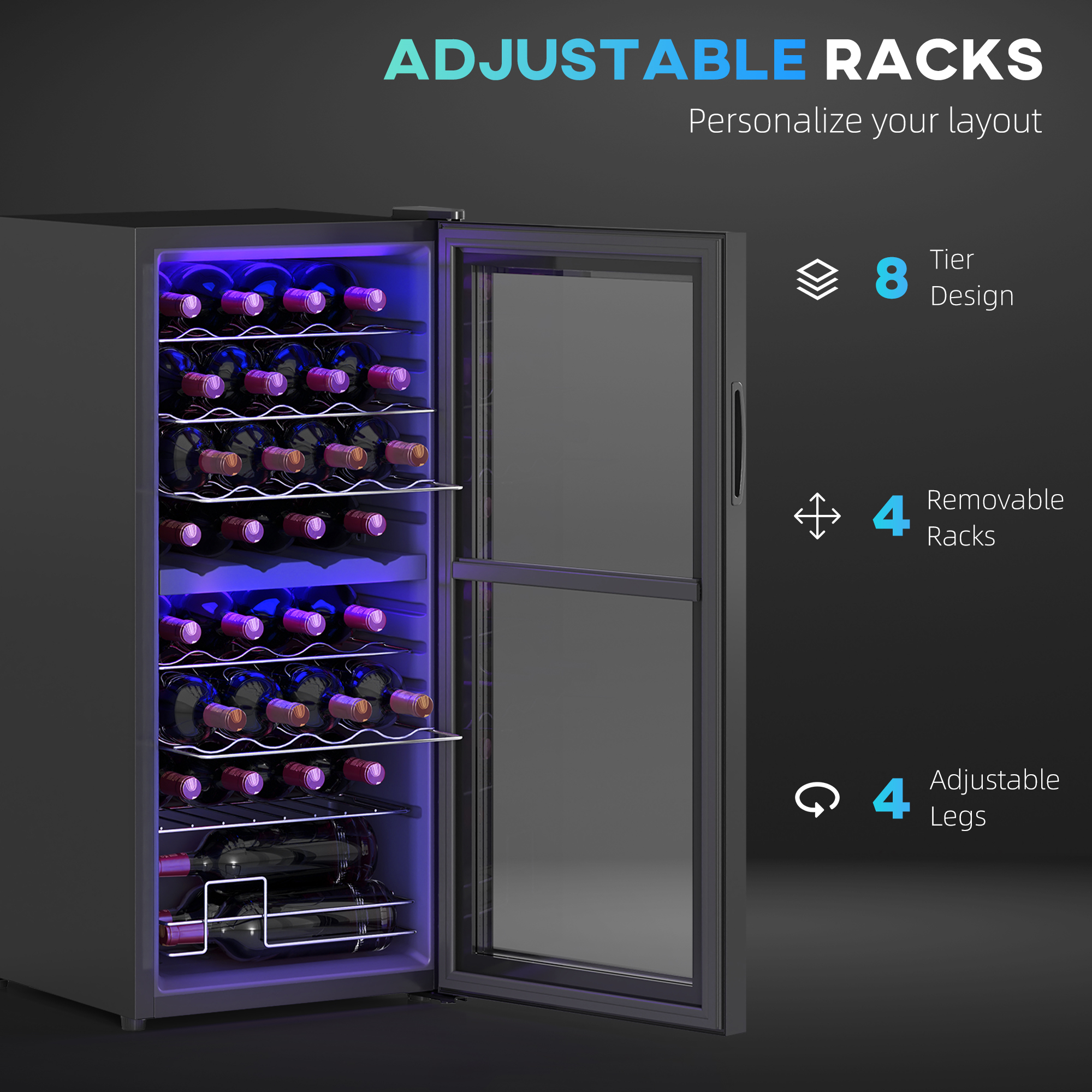 HOMCOM 32 Bottle Dual Zone 5-18℃ Wine Fridge Black 6