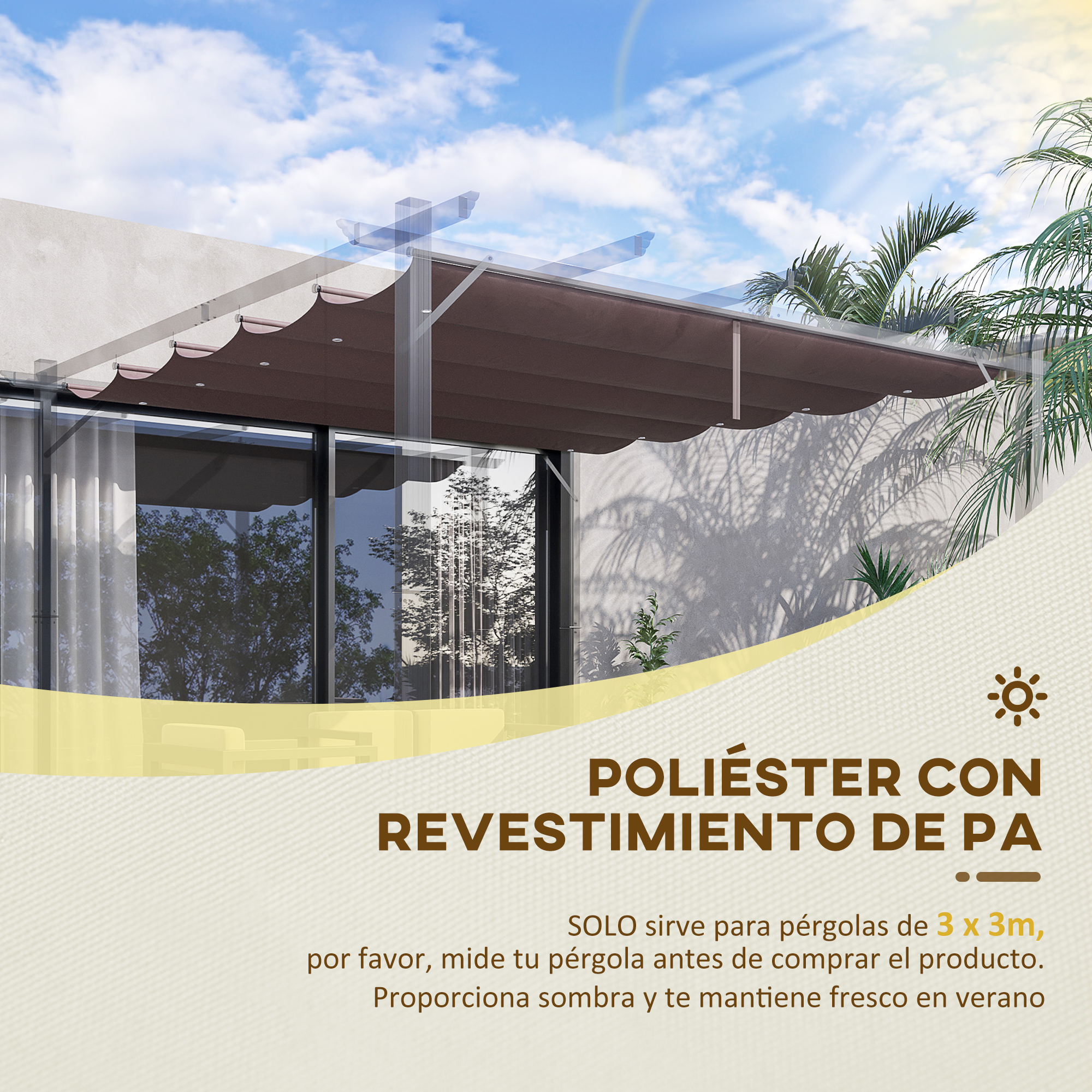 Lona Para Pérgola Outsunny - 2.5x3m - Beige - 8 Agujeros Drenaje