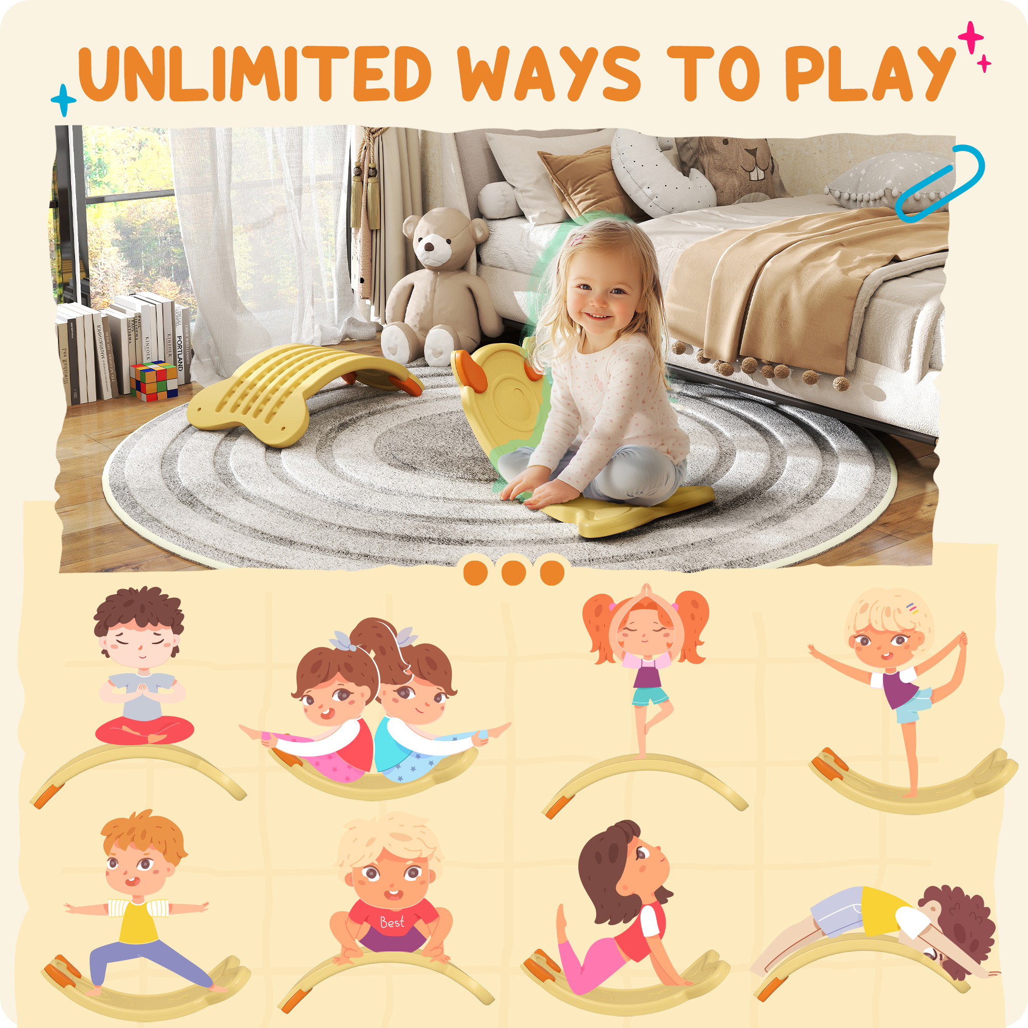 AIYAPLAY Balance Board for Kids Balance Training & Sensory Play, Yellow 4