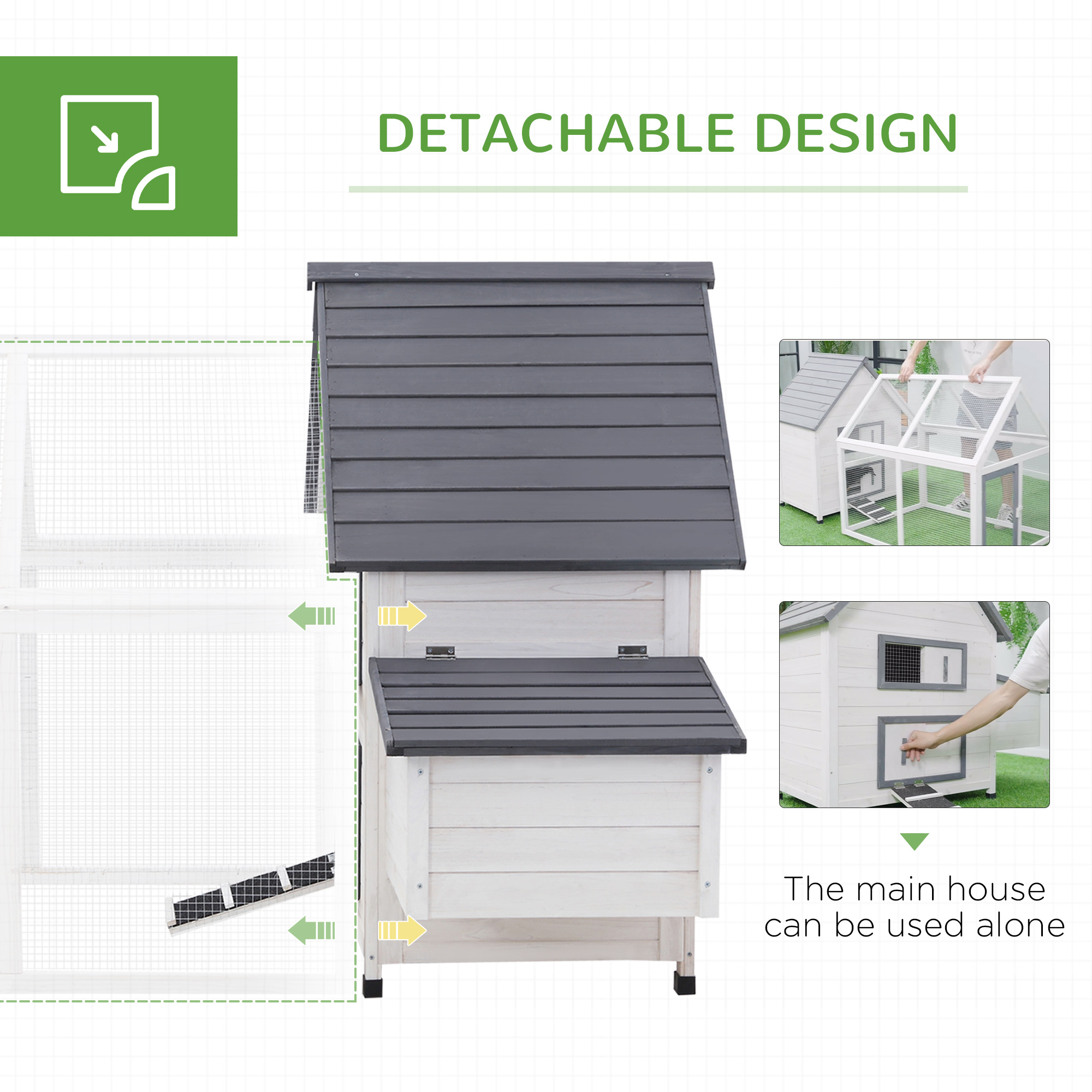 PawHut Chicken Coop with Run Wooden Hen House Pet Poultry Coops Cages Small Animal Outdoor Pen with Nesting Box 166 x 124 x 112cm 6