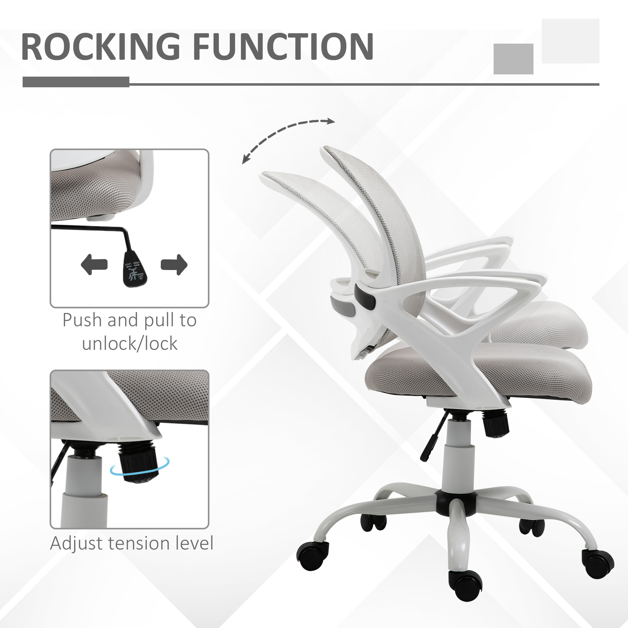 Vinsetto Office Chair Mesh Swivel Desk Chair with Lumbar Back Support Adjustable Height Armrests Grey 5