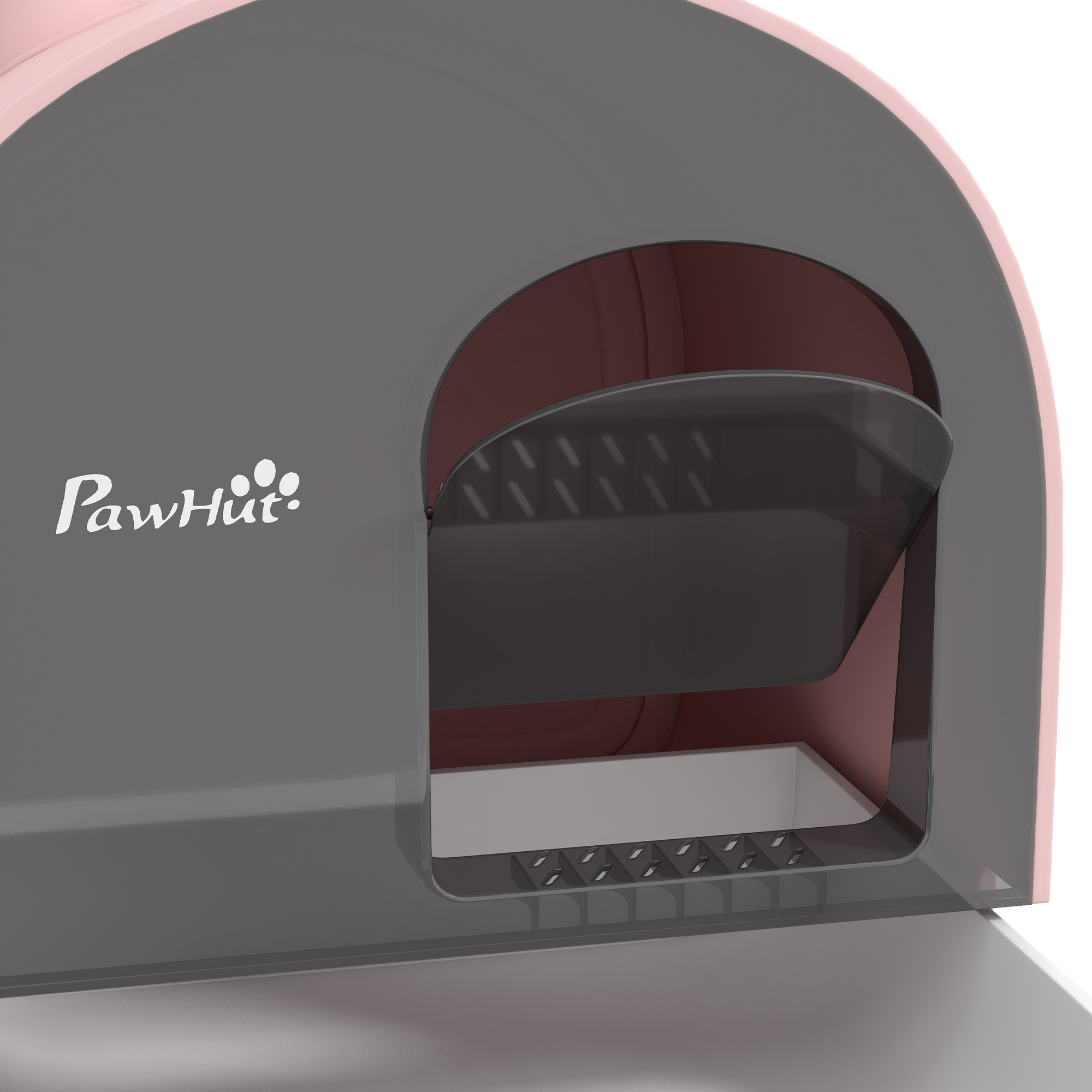 PawHut Hooded Cat Litter Box, Kitten Litter Tray, with Lid, Scoop, Filter, Flap Door, Pink 7