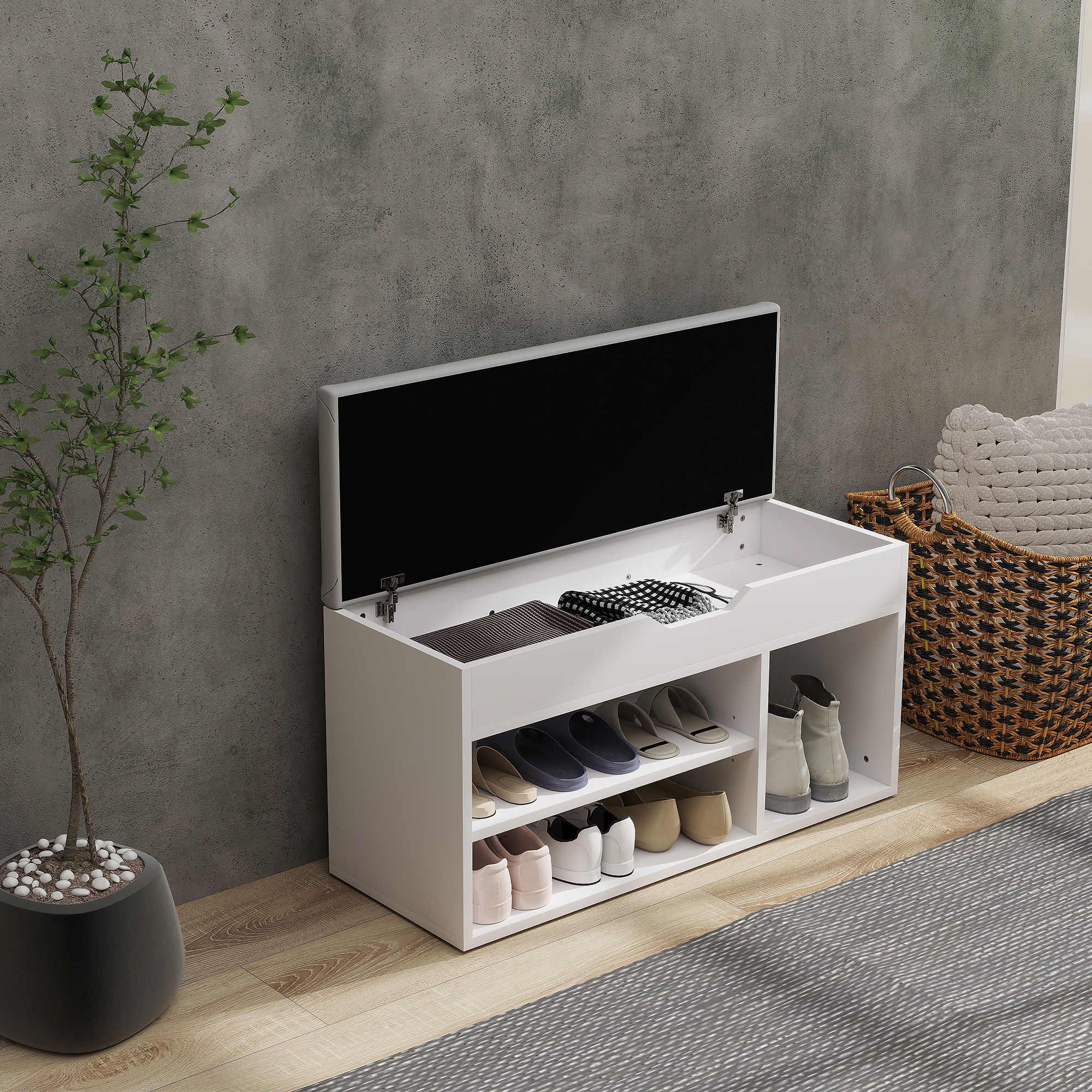 HOMCOM Shoes Cabinet Bench Hidden Storage Padded Seat Organiser Footwear Rack Hallway Cream White 2