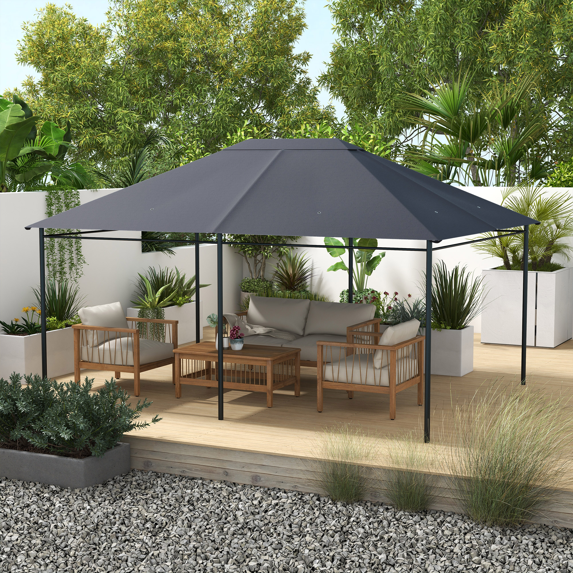 Outsunny 3 x 4m Gazebo Canopy Replacement Cover, Gazebo Roof Replacement (TOP COVER ONLY), Dark Grey 2