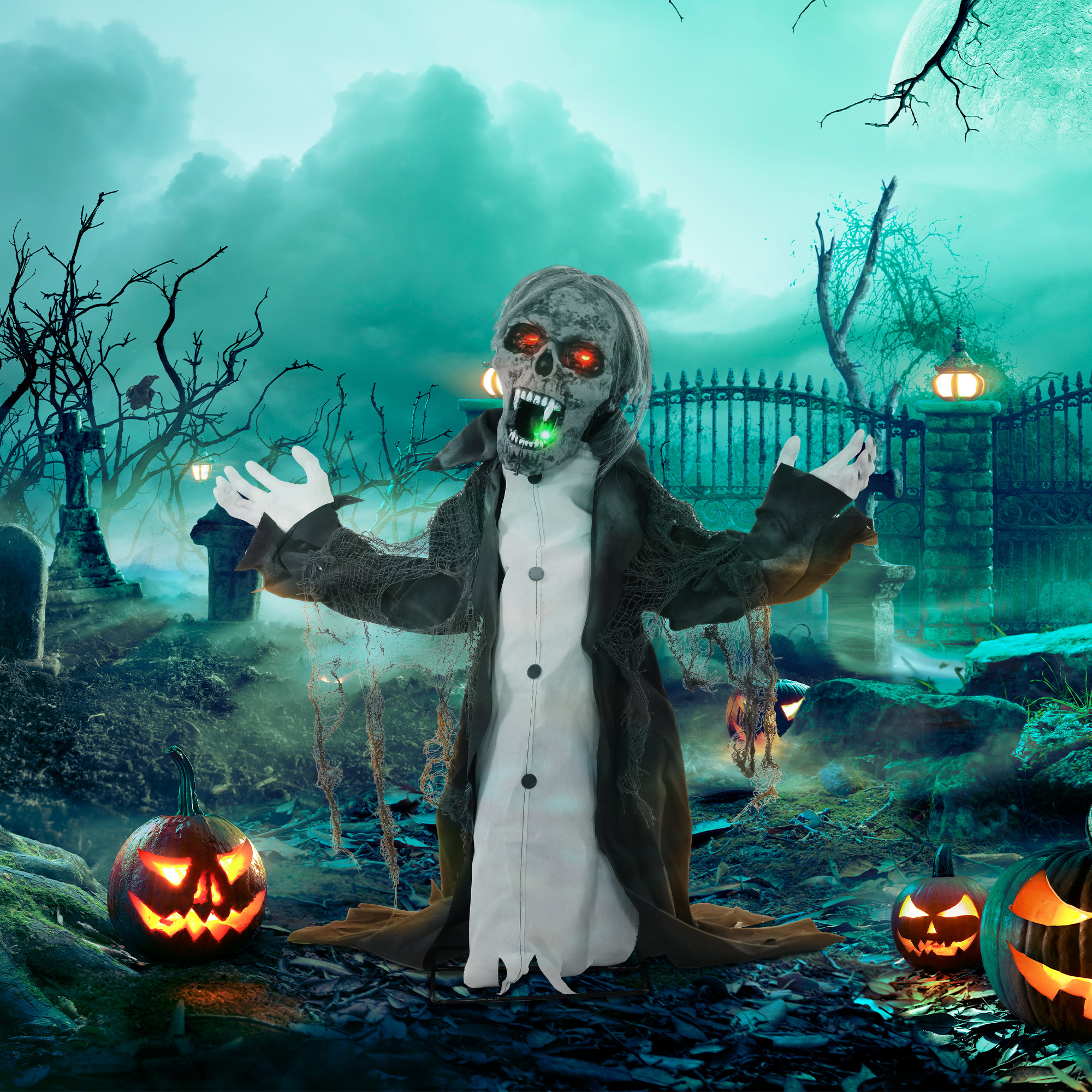 HOMCOM 75cm Halloween Dekoration Halloween Skelett mit Rot Leuchtende Augen günstig online kaufen