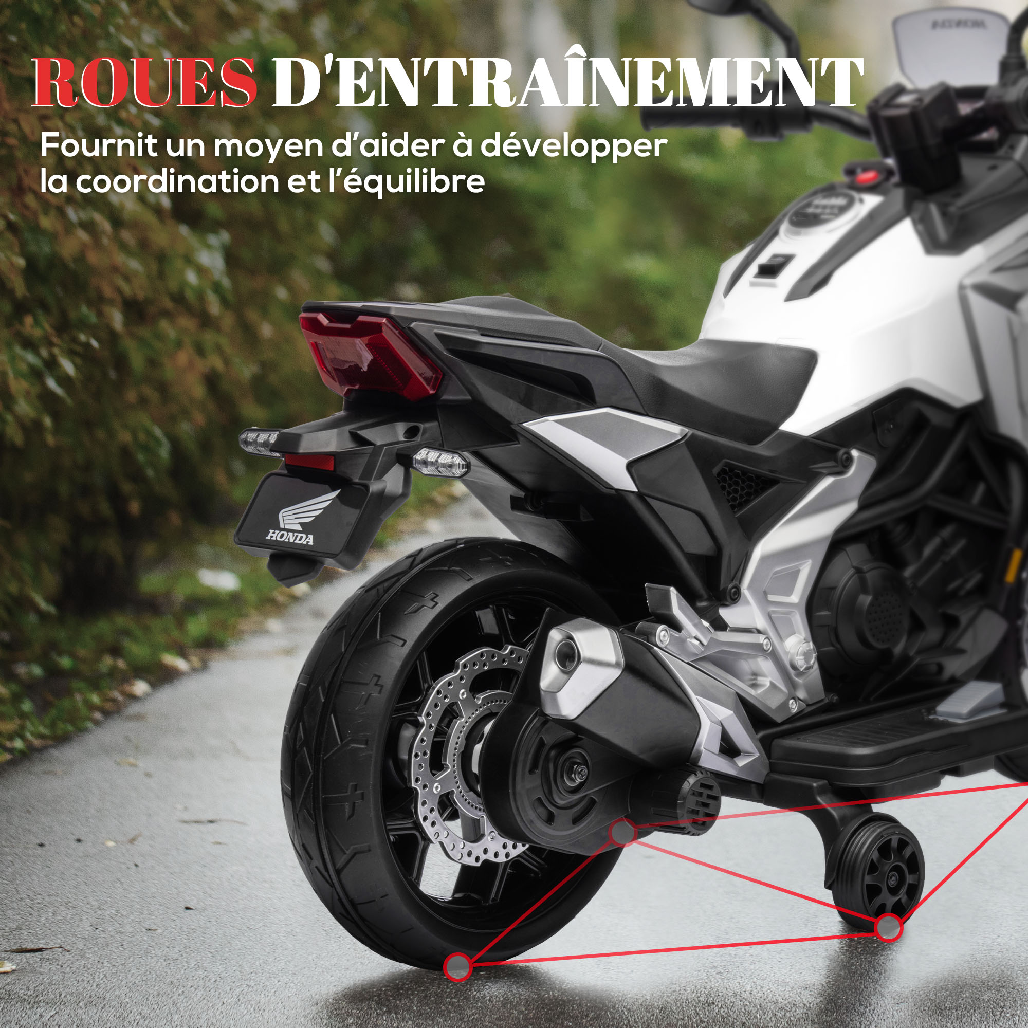AIYAPLAY Moto Électrique pour Enfants 12V avec Musique, Véhicule avec Roues d'Entraînement Amovibles, 2,4-5 km/h, pour 3-6 Ans, Max. 30 kg, Orange