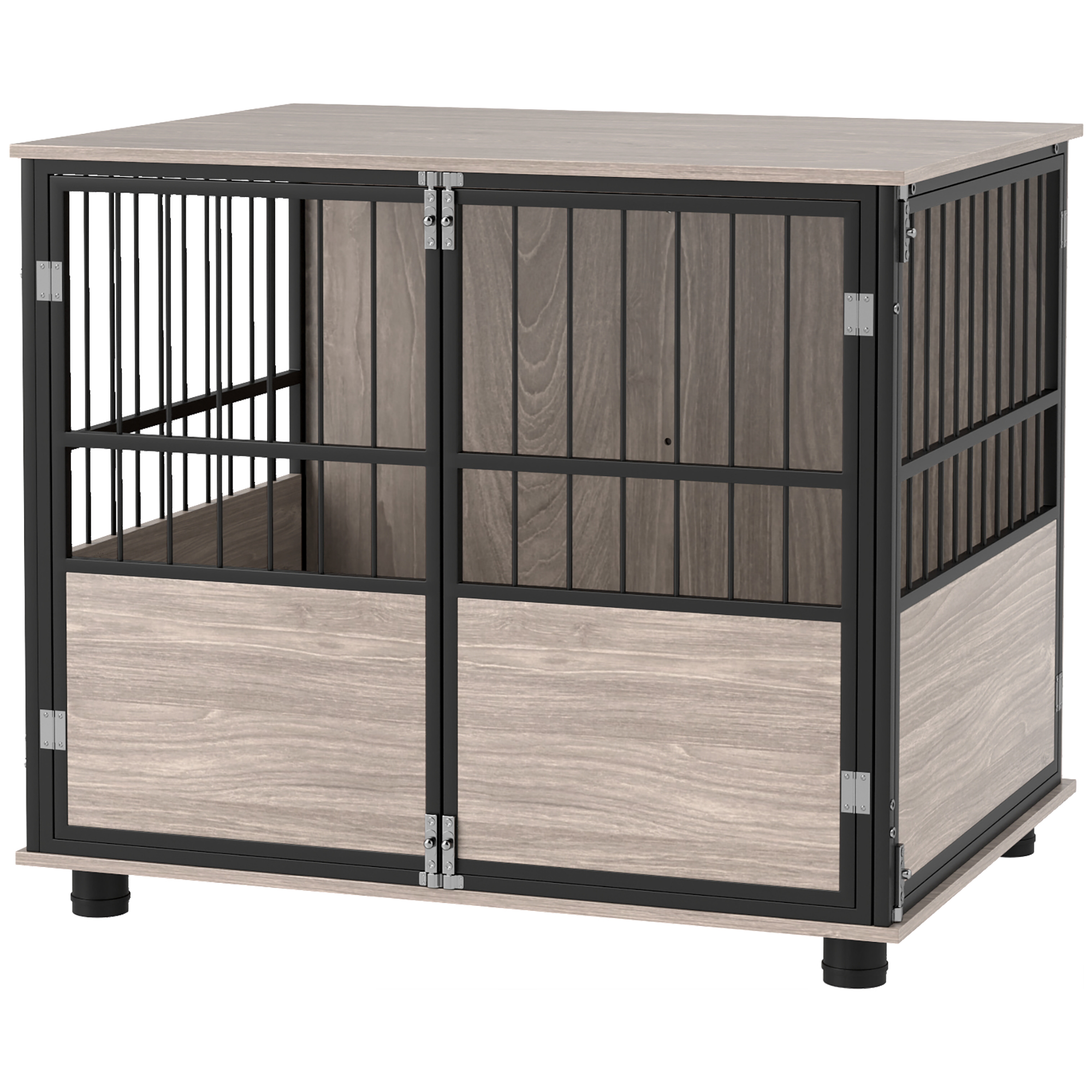 PawHut Dog Crate Furniture Side Table, with Cushion, 104 x 55 x 63cm - Walnut Brown