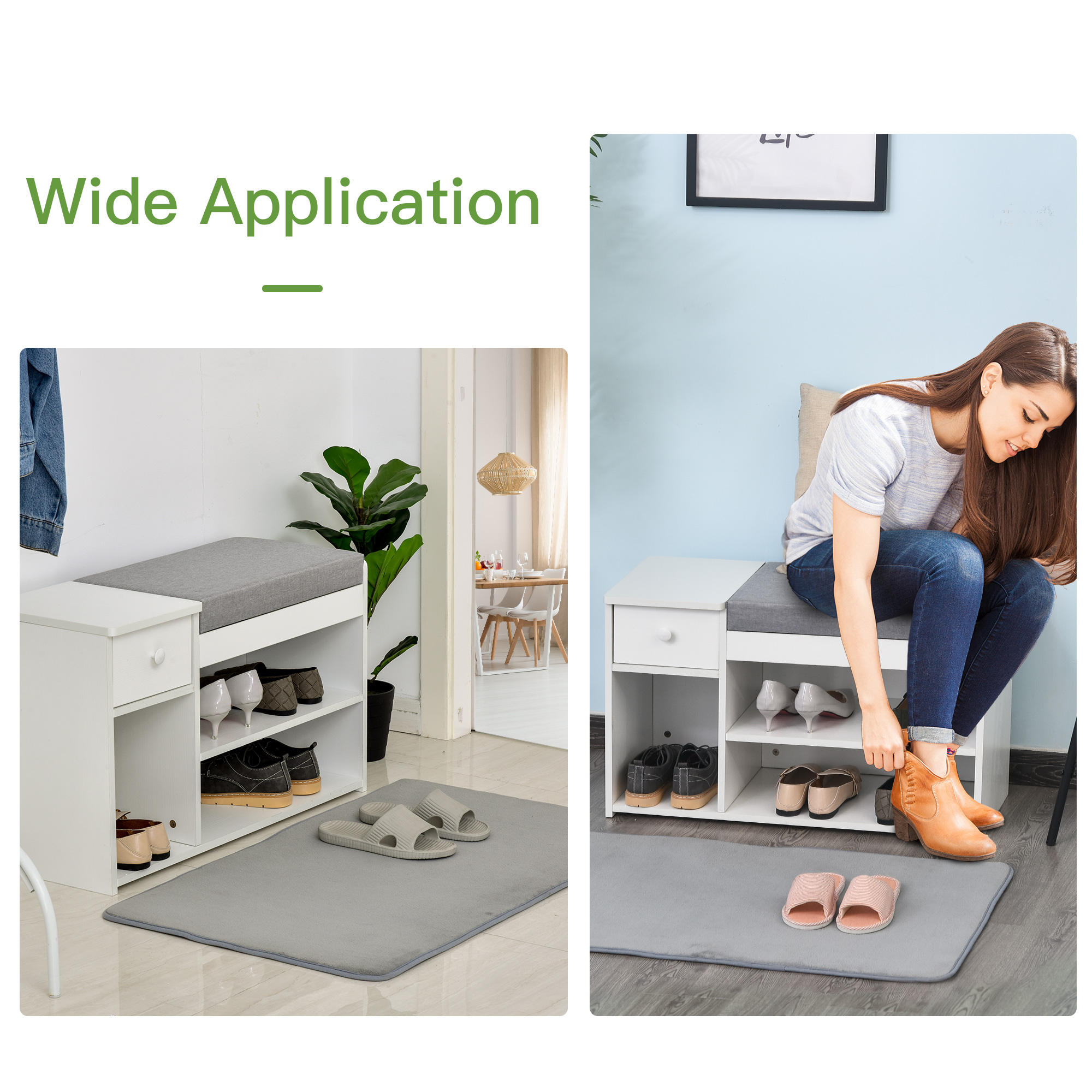 HOMCOM Multi-Storage Shoe Bench w/ Drawer 3 Compartments Cushioned Home Organisation Furniture Tidy Boots Hallway Entryway White 6