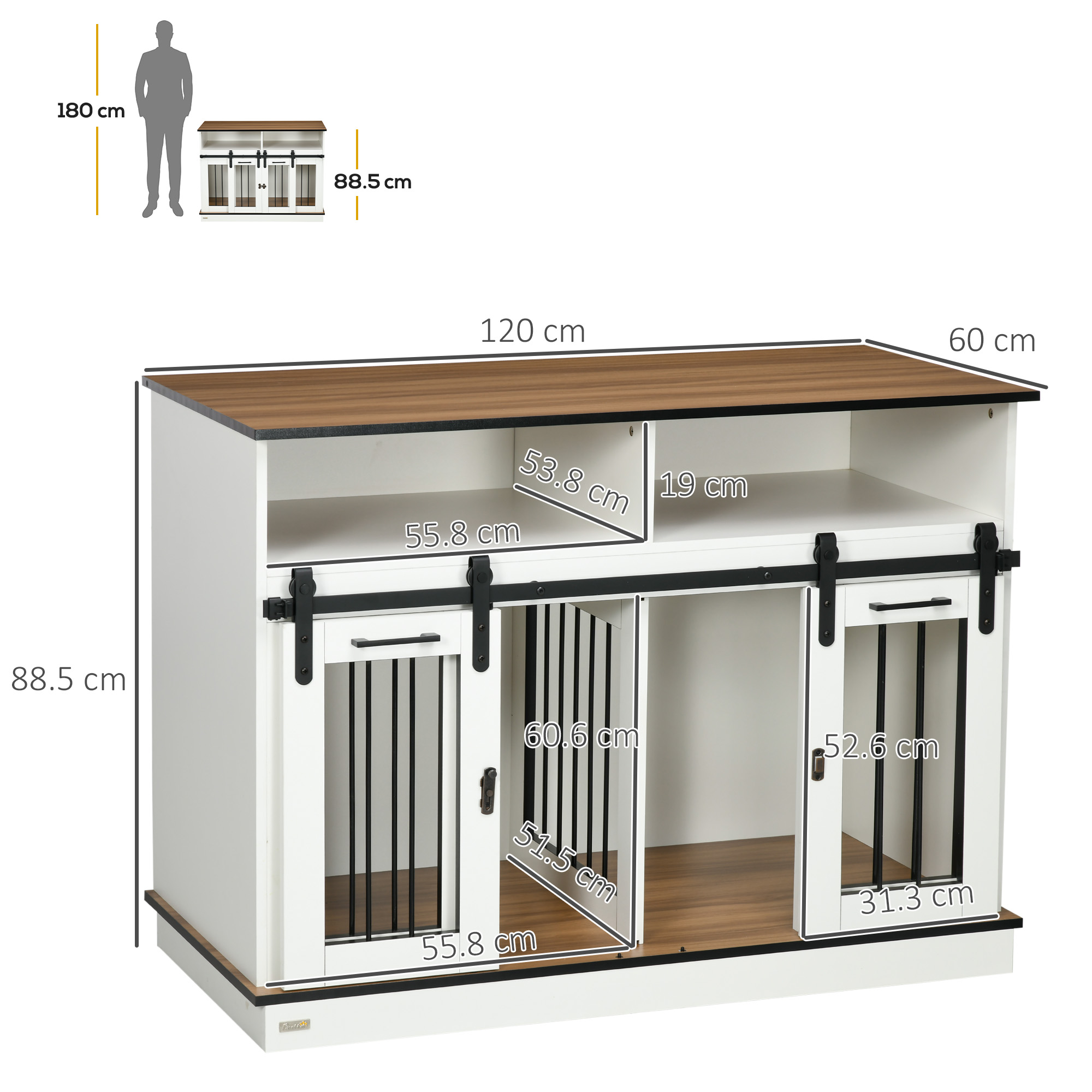 PawHut Dog Crate Furniture for Small and Large Dogs, with Movable Divider White 3