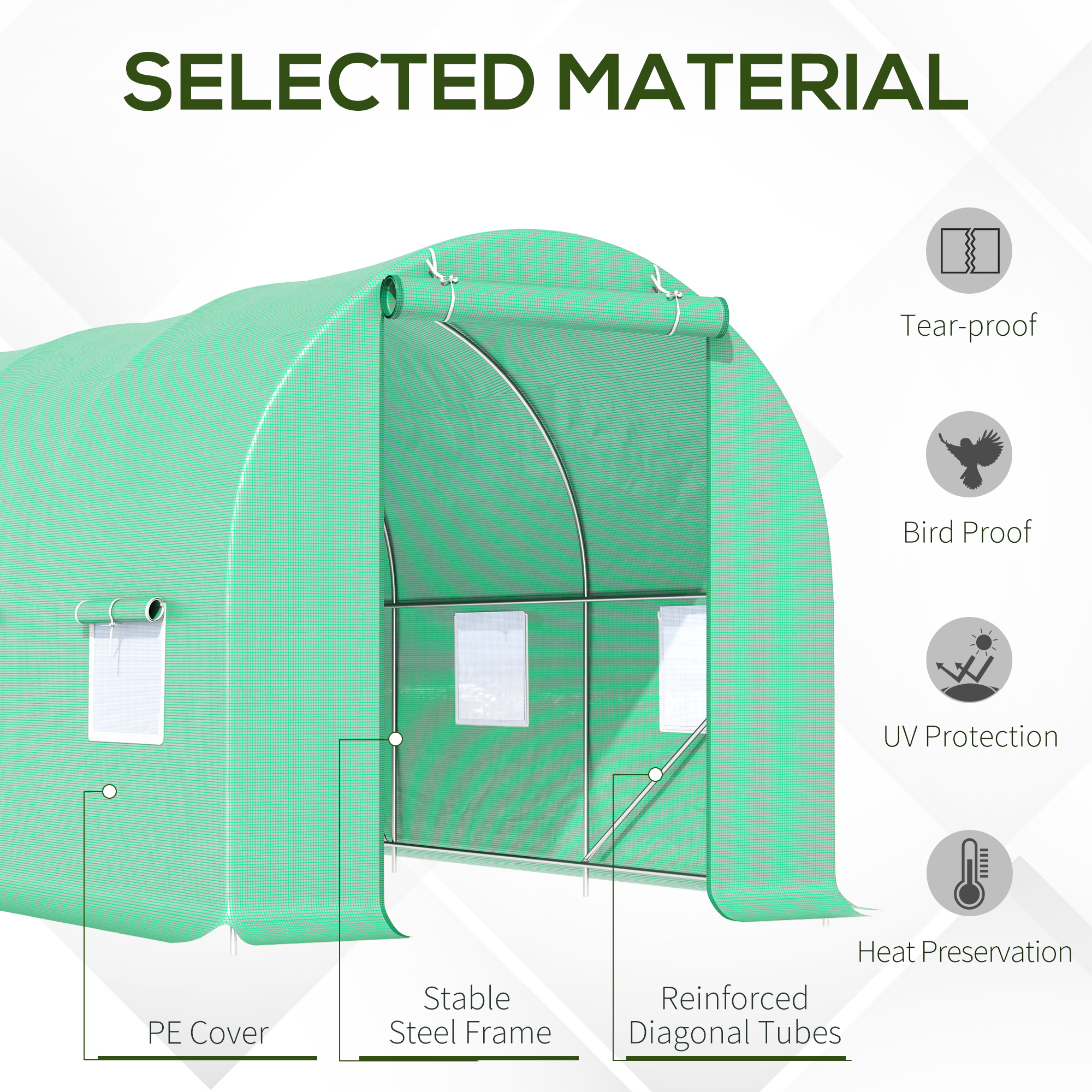 Outsunny 4.5m x 2m x 2m Walk-in Tunnel Greenhouse Garden Plant Growing House with Door and Ventilation Window, Green 4