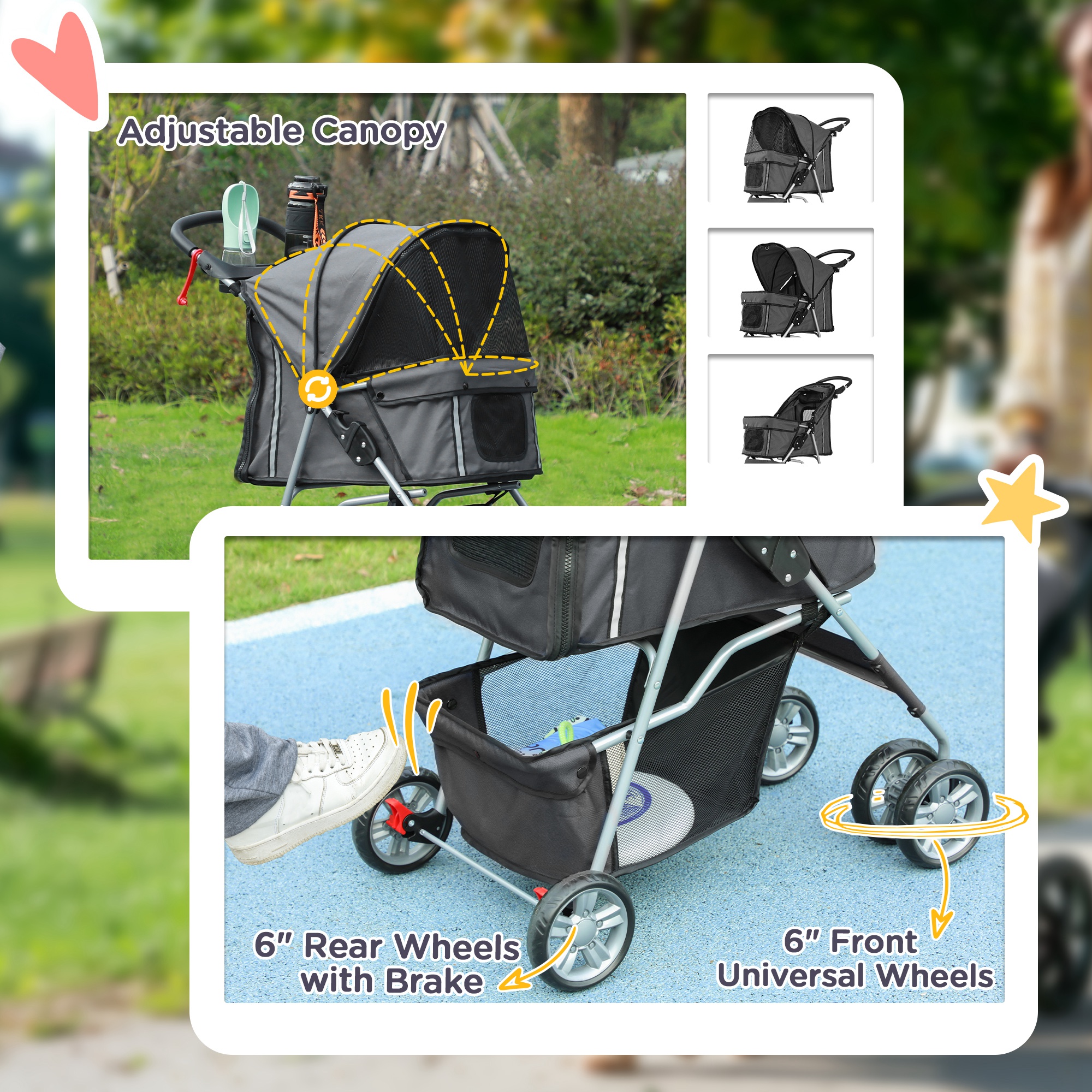 PawHut Foldable Pet Stroller for Small and Miniature Dog, Dark Grey 6