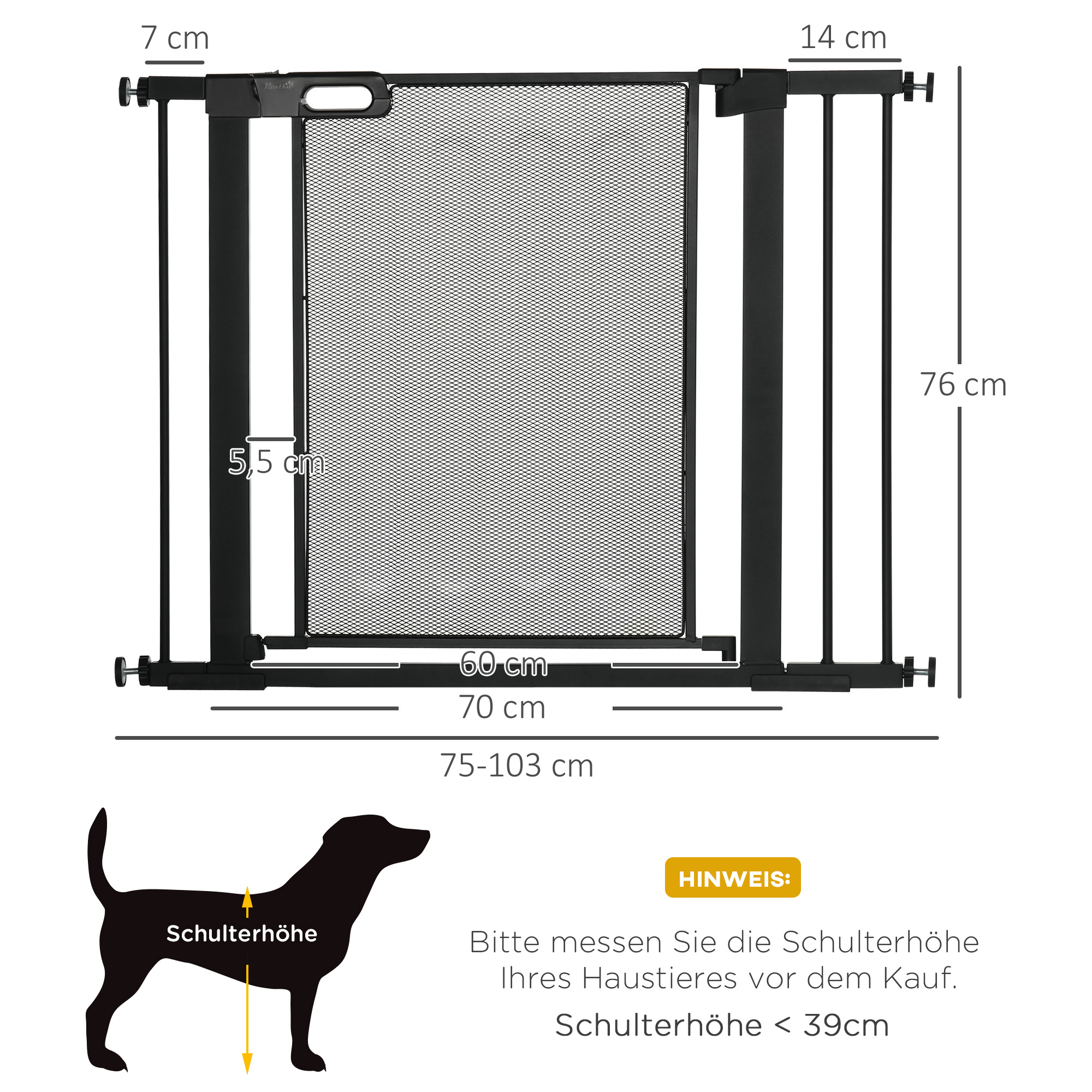 Trepivärav, lemmikloomavärav, koeravärav, reguleeritav 75 cm - 103 cm, must