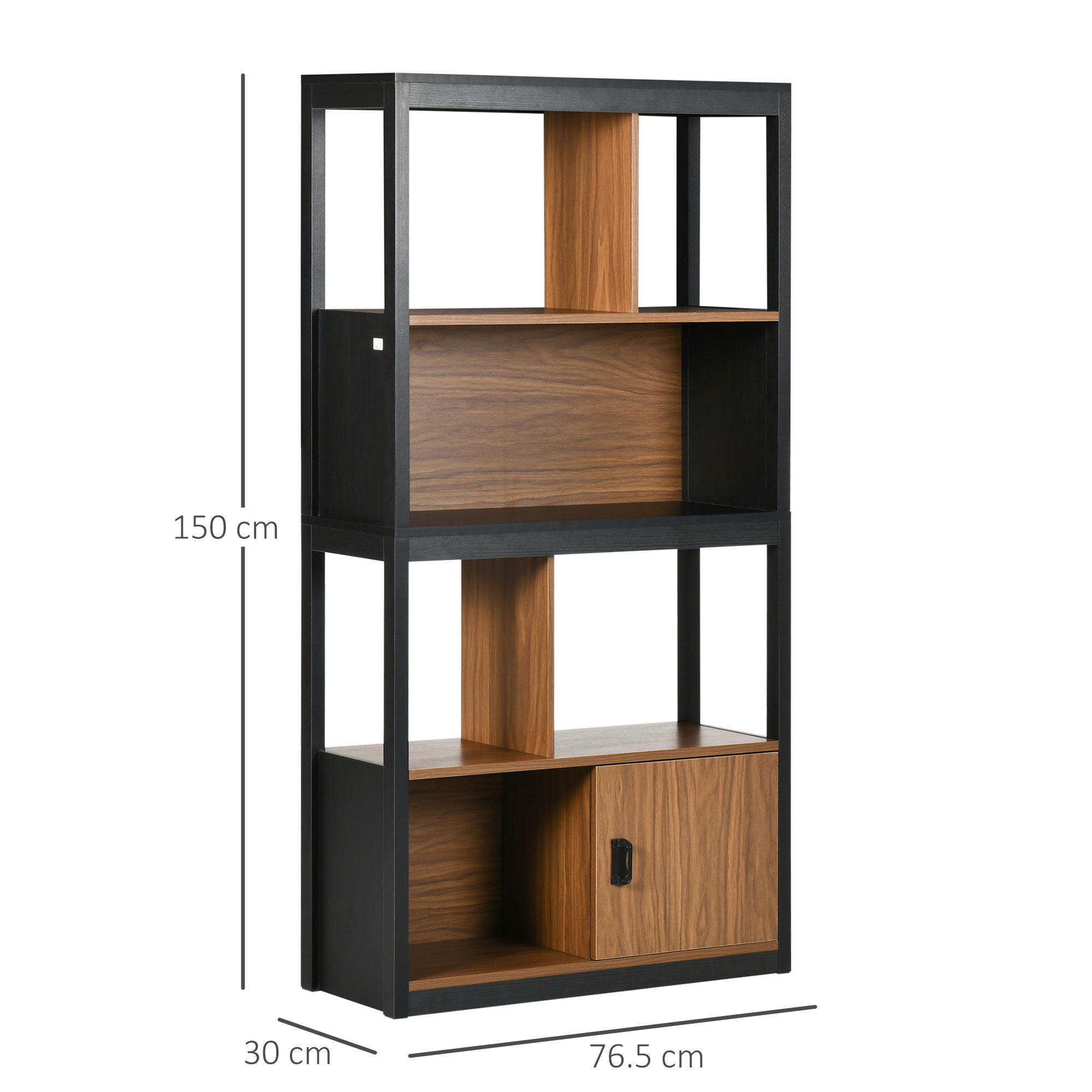 HOMCOM Modern 4-Tier Bookshelf, Freestanding Bookcase with Storage Shelving and Closed Cabinet, for Living Room Home Office Study, Walnut Brown 2