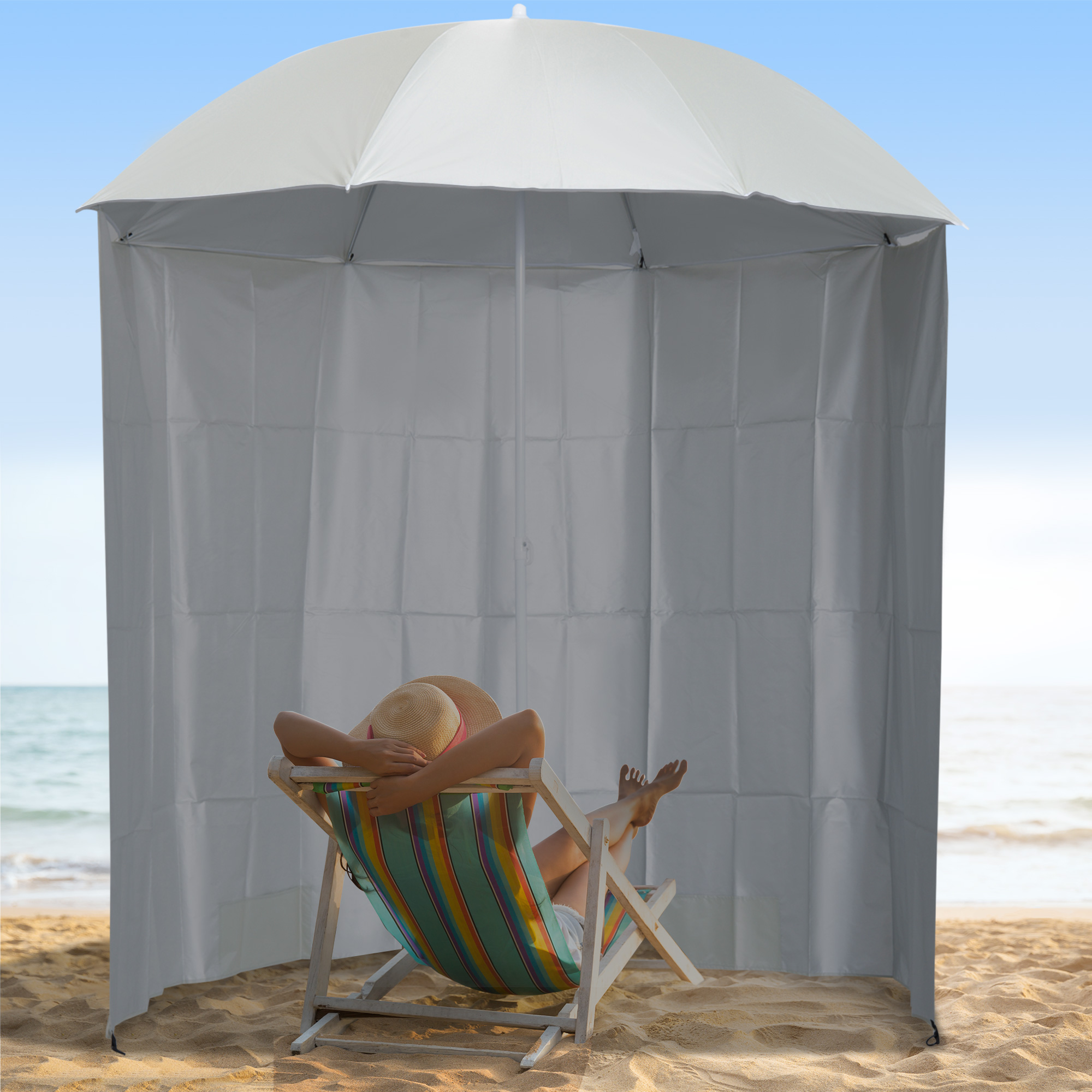 Outsunny 88" Arc 2.2M Fishing Umbrella Beach Parasol with Sides Brolly Shelter Canopy Shade with FREE Carry Bag Off-White 2