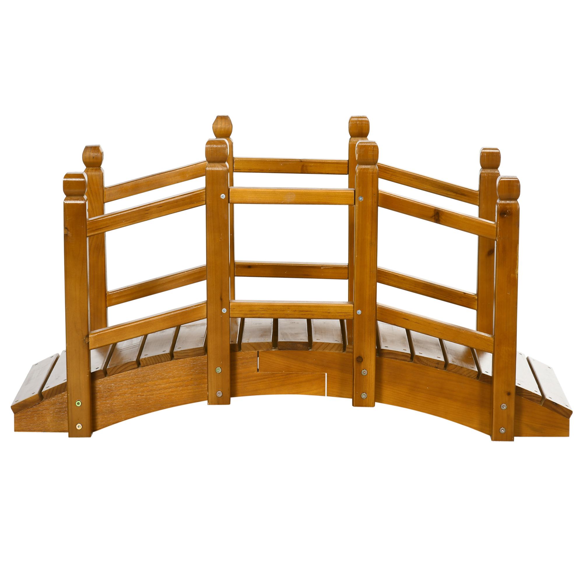 Outsunny Wooden Garden Bridge with Safety Railings, Arc Footbridge for Pond Backyard Stream, Brown 7