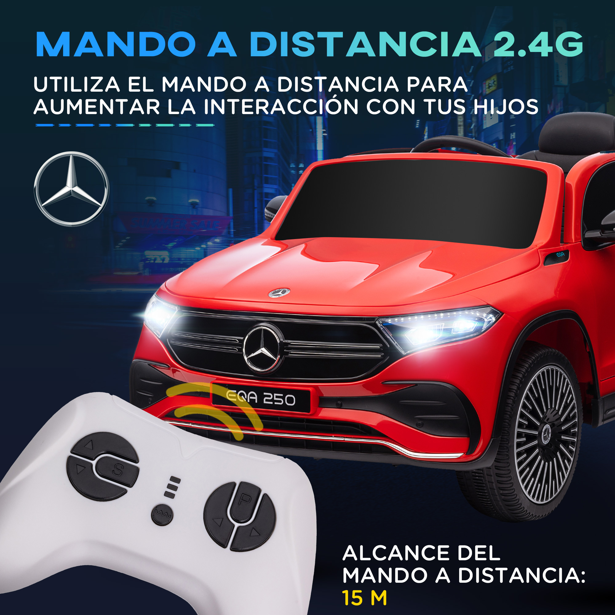 HOMCOM Coche Eléctrico Infantil Mercedes-Benz EQA 12V – Con Control Remoto, Música, Luces Y Velocidad De 3 A 8 Km/h, De 3 A 8 Años