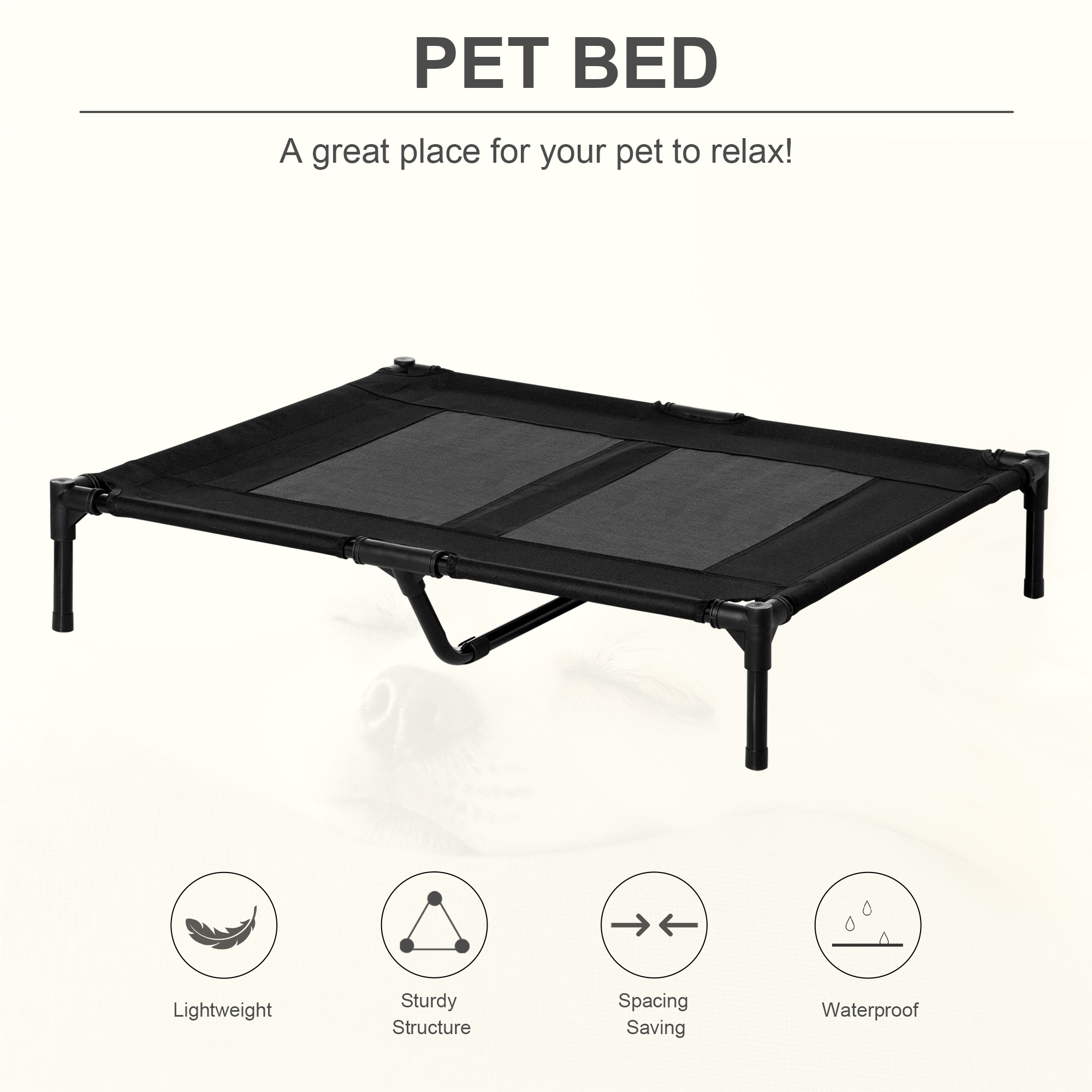 PawHut Large Raised Dog Bed Cat Elevated Lifted Cooling Portable Camping Basket Outdoor Indoor Mesh Pet Cot Metal Frame Black 4
